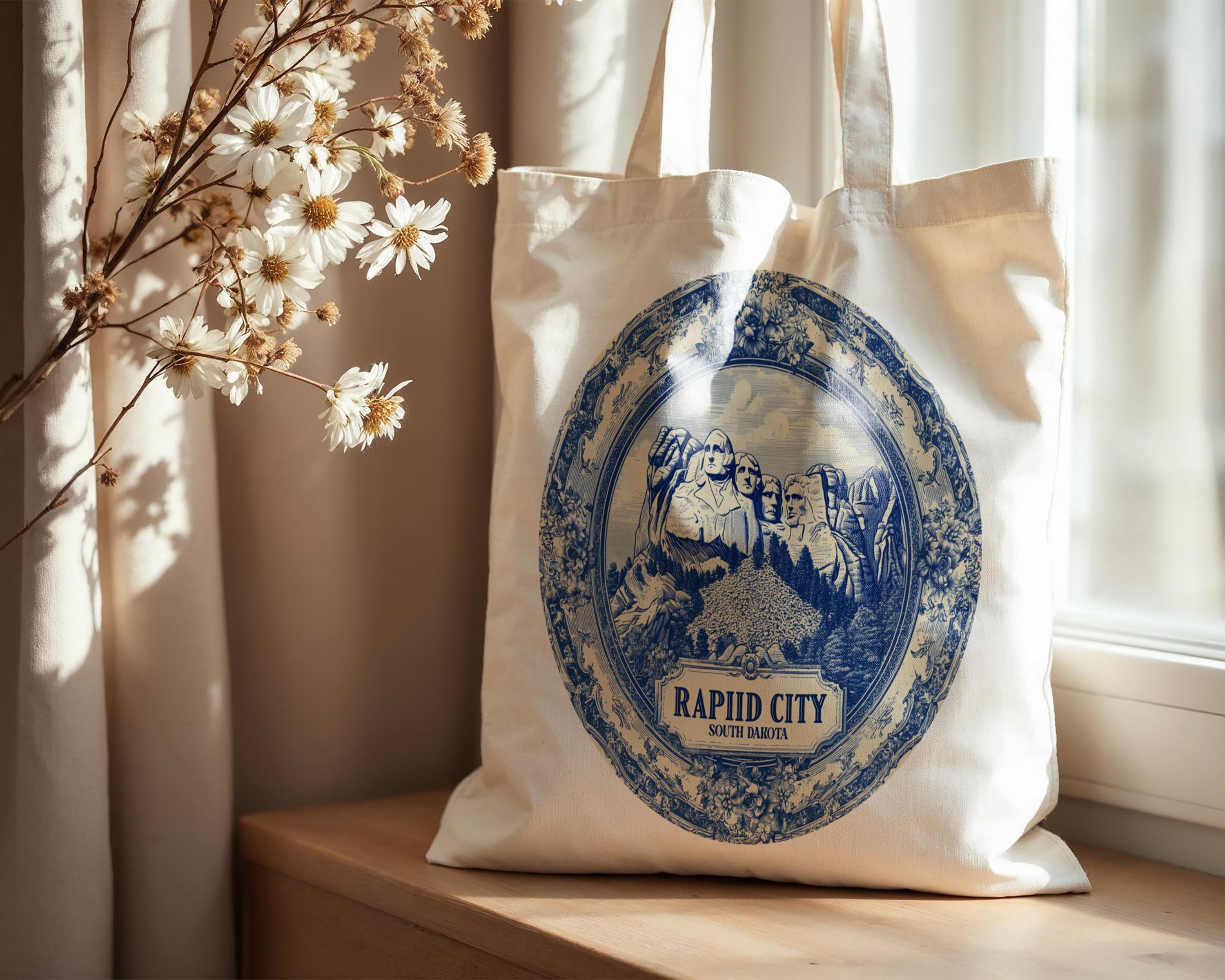 Rapid City South Dakota Tote Bag, Delft Style Personalized Destination, City Wedding Gift Souvenir Cotton