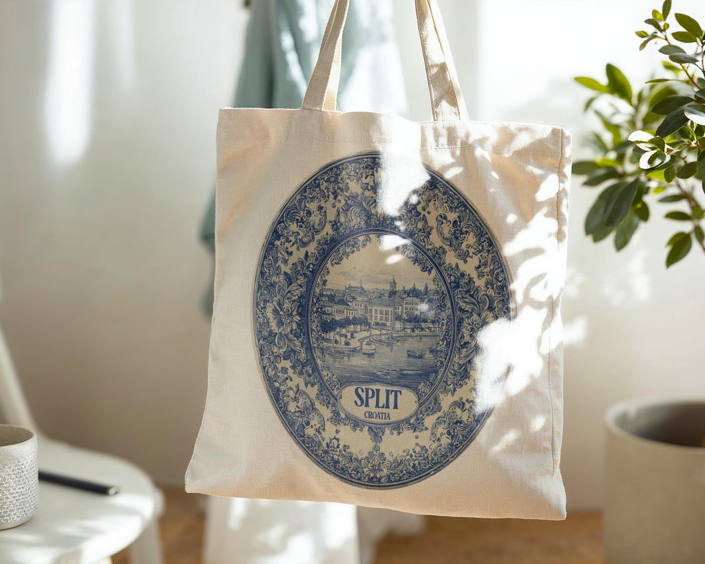 Split Croatia Tote Bag, Delft Style Personalized Destination, City Wedding Gift Souvenir Cotton