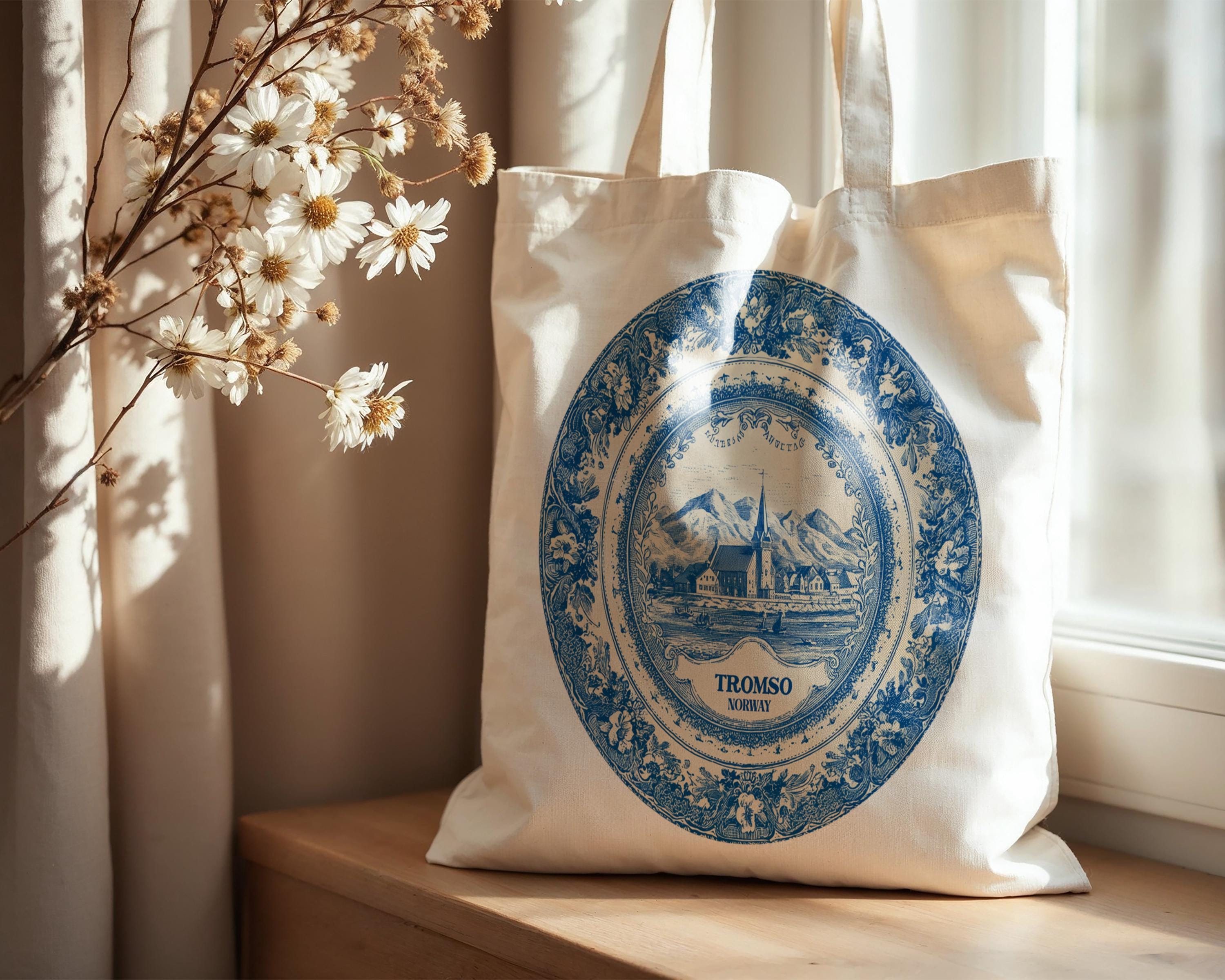 Tromso Norway Tote Bag, Delft Style Personalized Destination, City Wedding Gift Souvenir Cotton