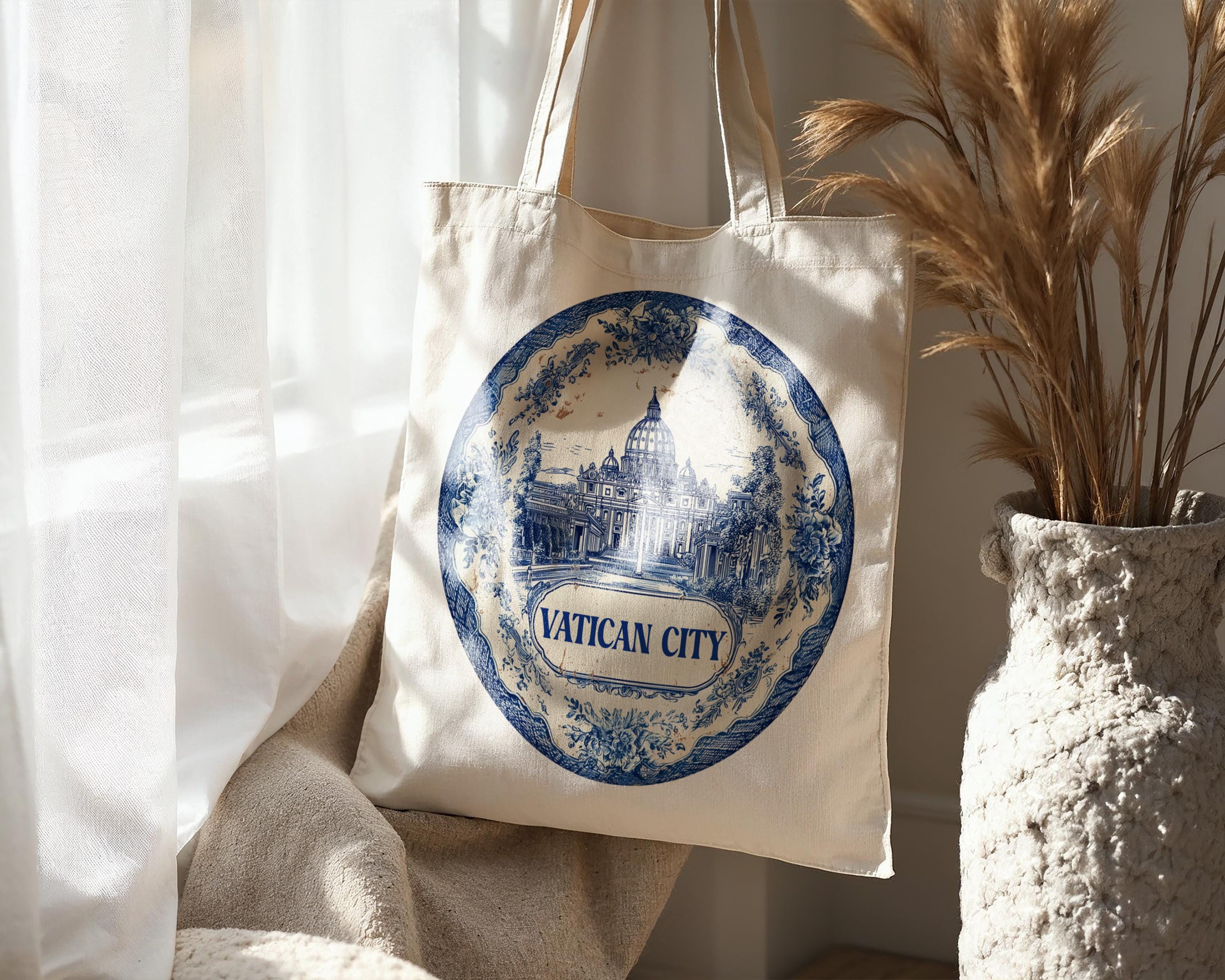 Vatican City Tote Bag, Delft Style Personalized Destination, City Wedding Gift Souvenir Cotton