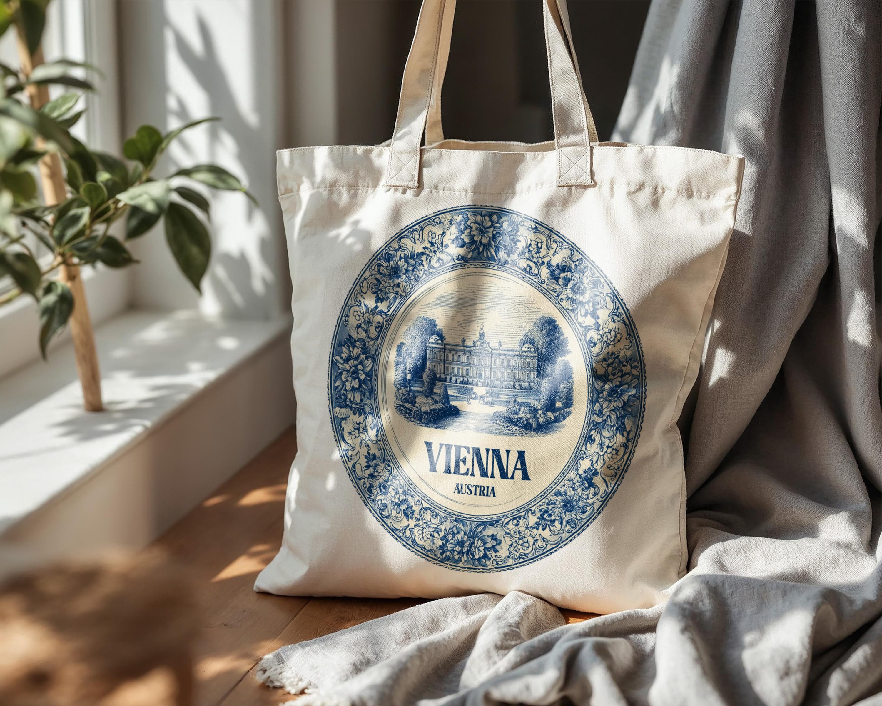 Vienna Austria Tote Bag, Delft Style Personalized Destination, City Wedding Gift Souvenir Cotton