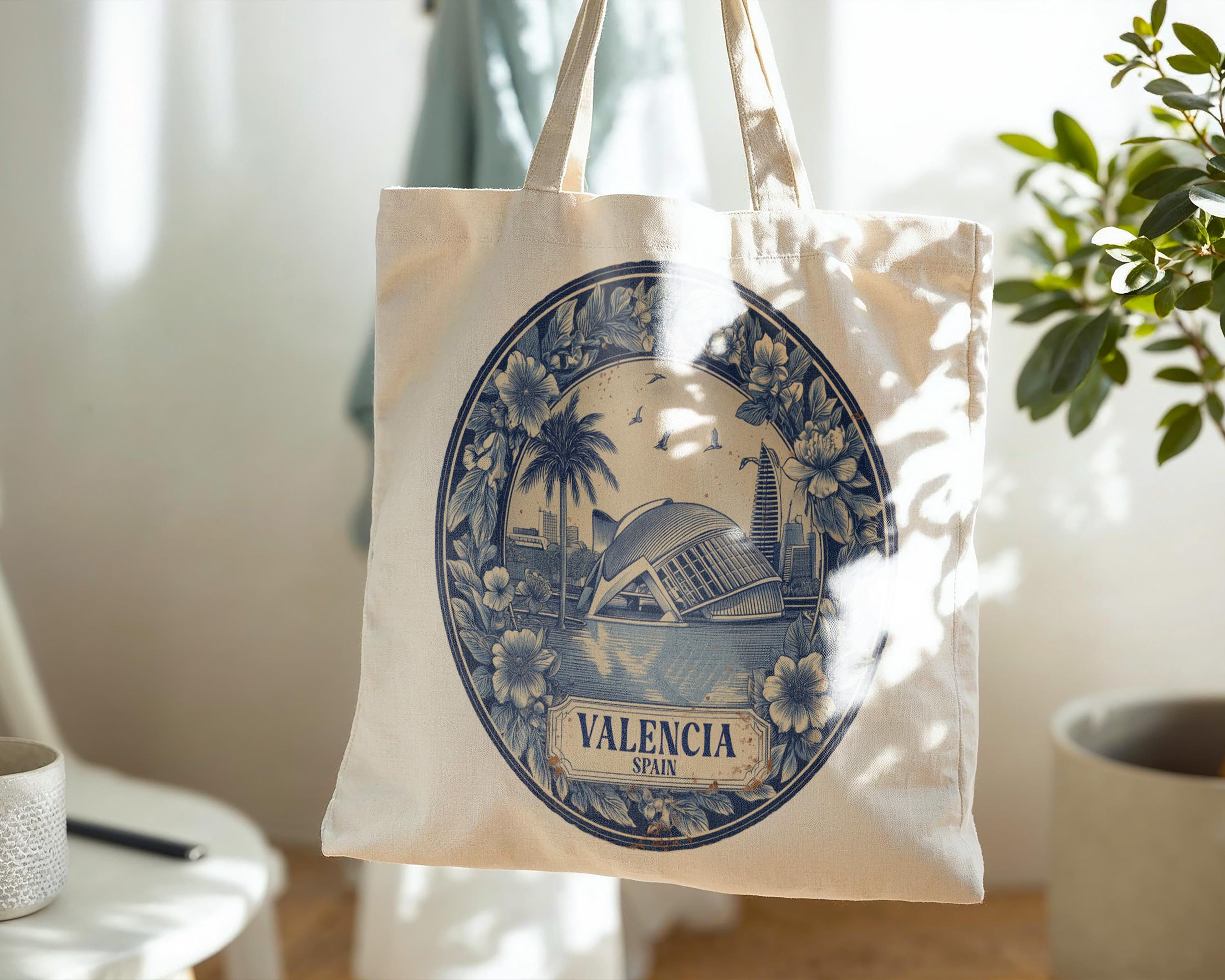 Valencia Spain Tote Bag, Delft Style Personalized Destination, City Wedding Gift Souvenir Cotton