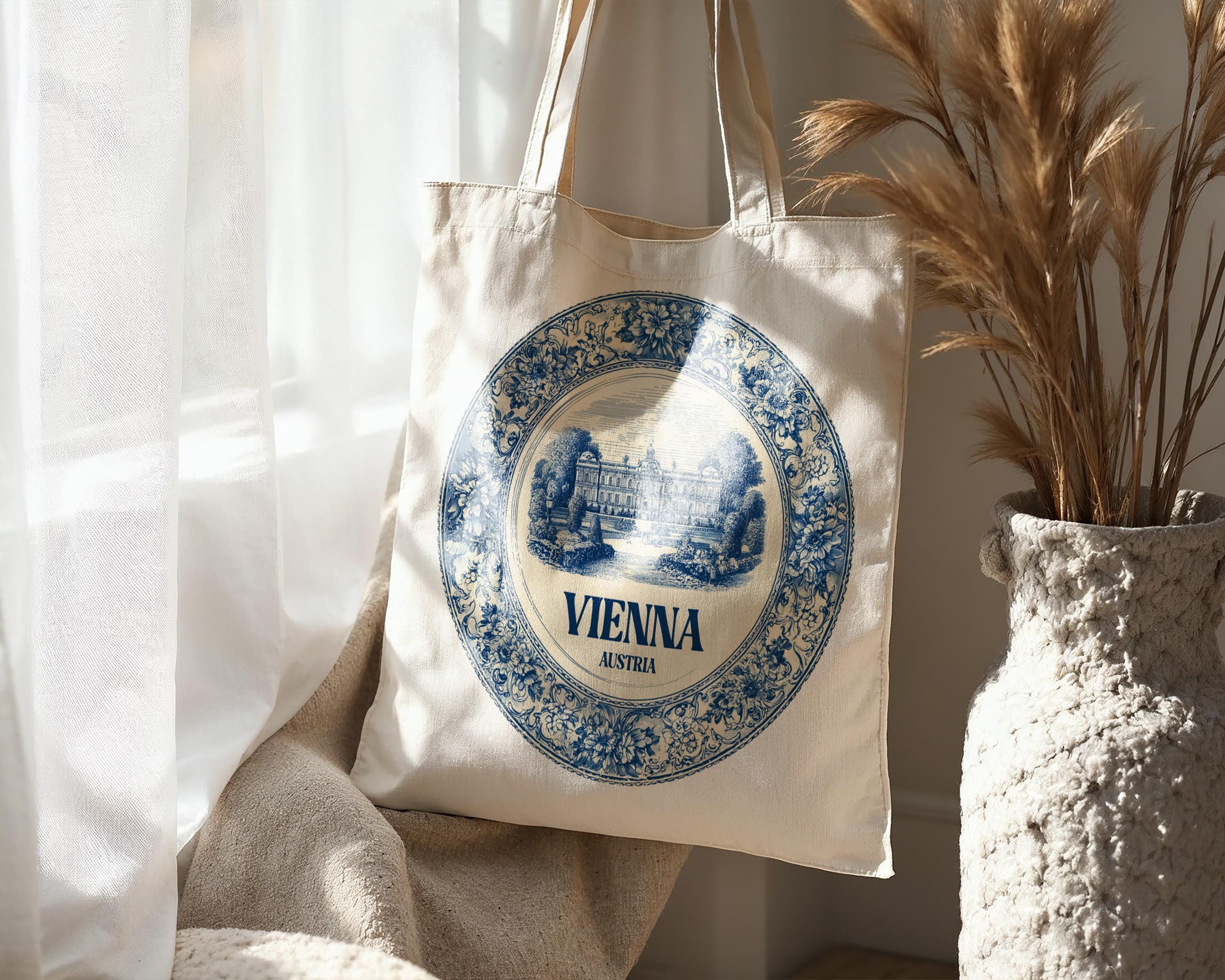 Vienna Austria Tote Bag, Delft Style Personalized Destination, City Wedding Gift Souvenir Cotton