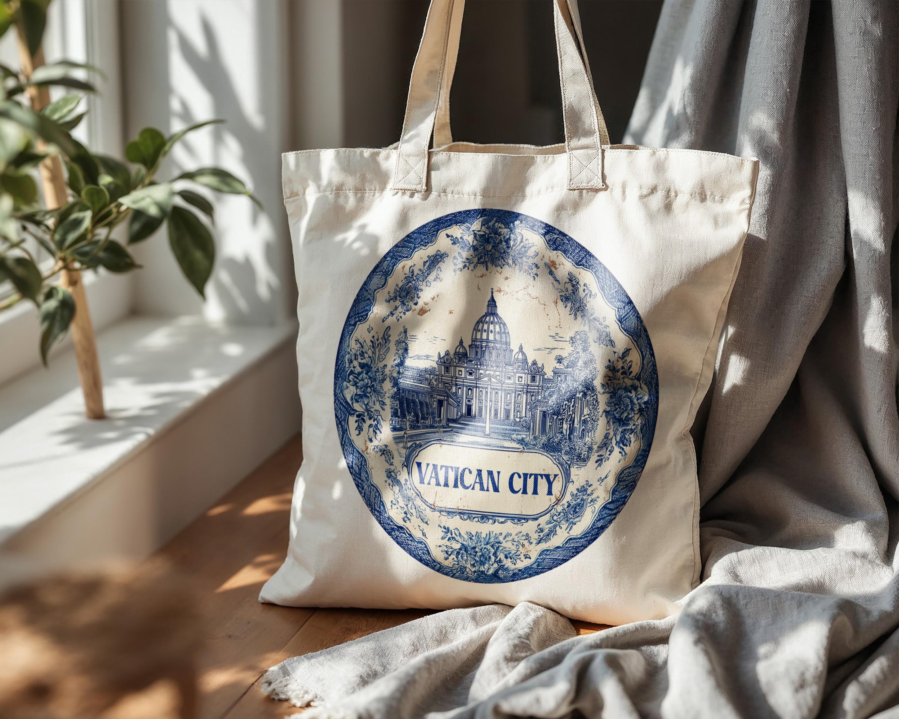 Vatican City Tote Bag, Delft Style Personalized Destination, City Wedding Gift Souvenir Cotton