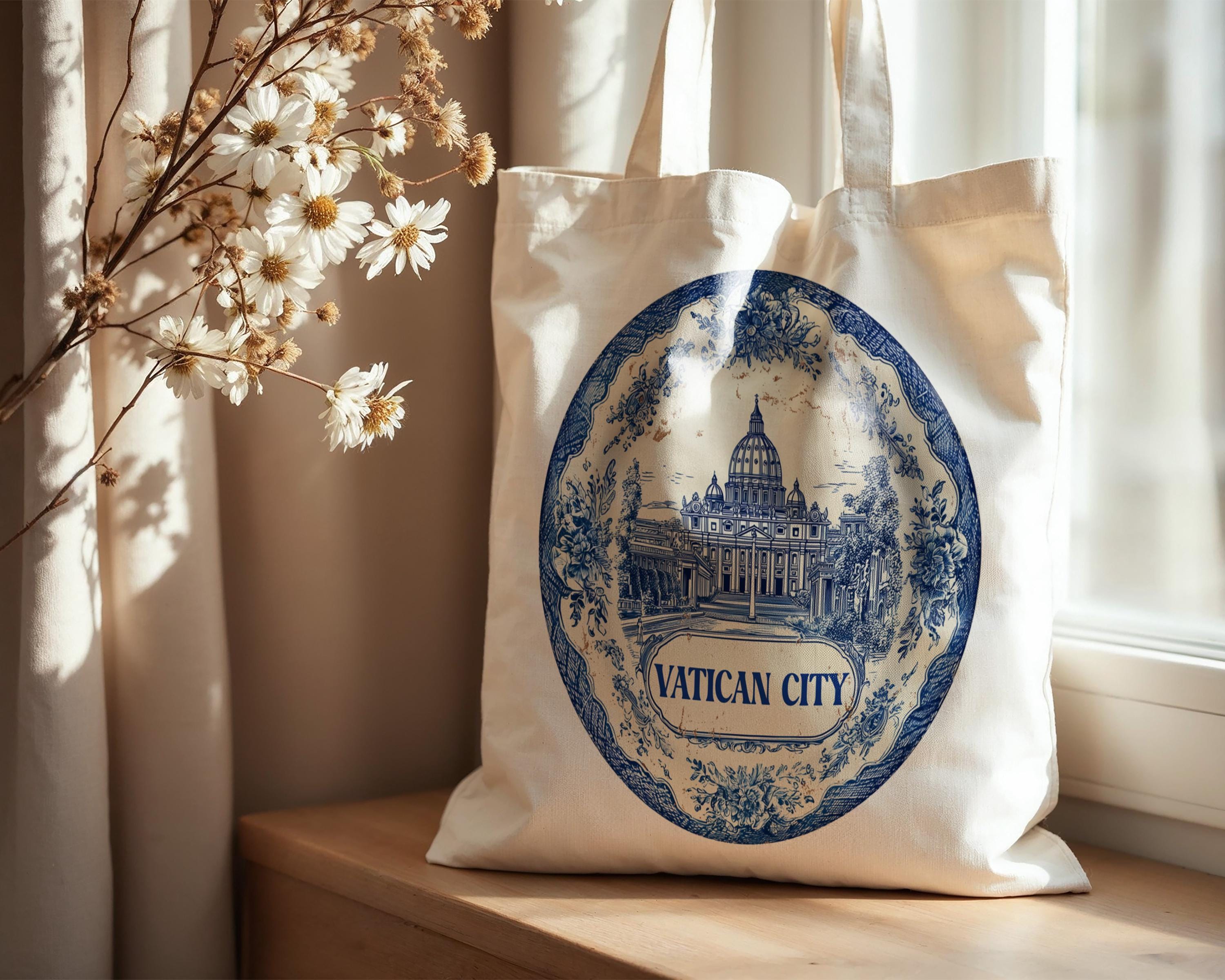 Vatican City Tote Bag, Delft Style Personalized Destination, City Wedding Gift Souvenir Cotton