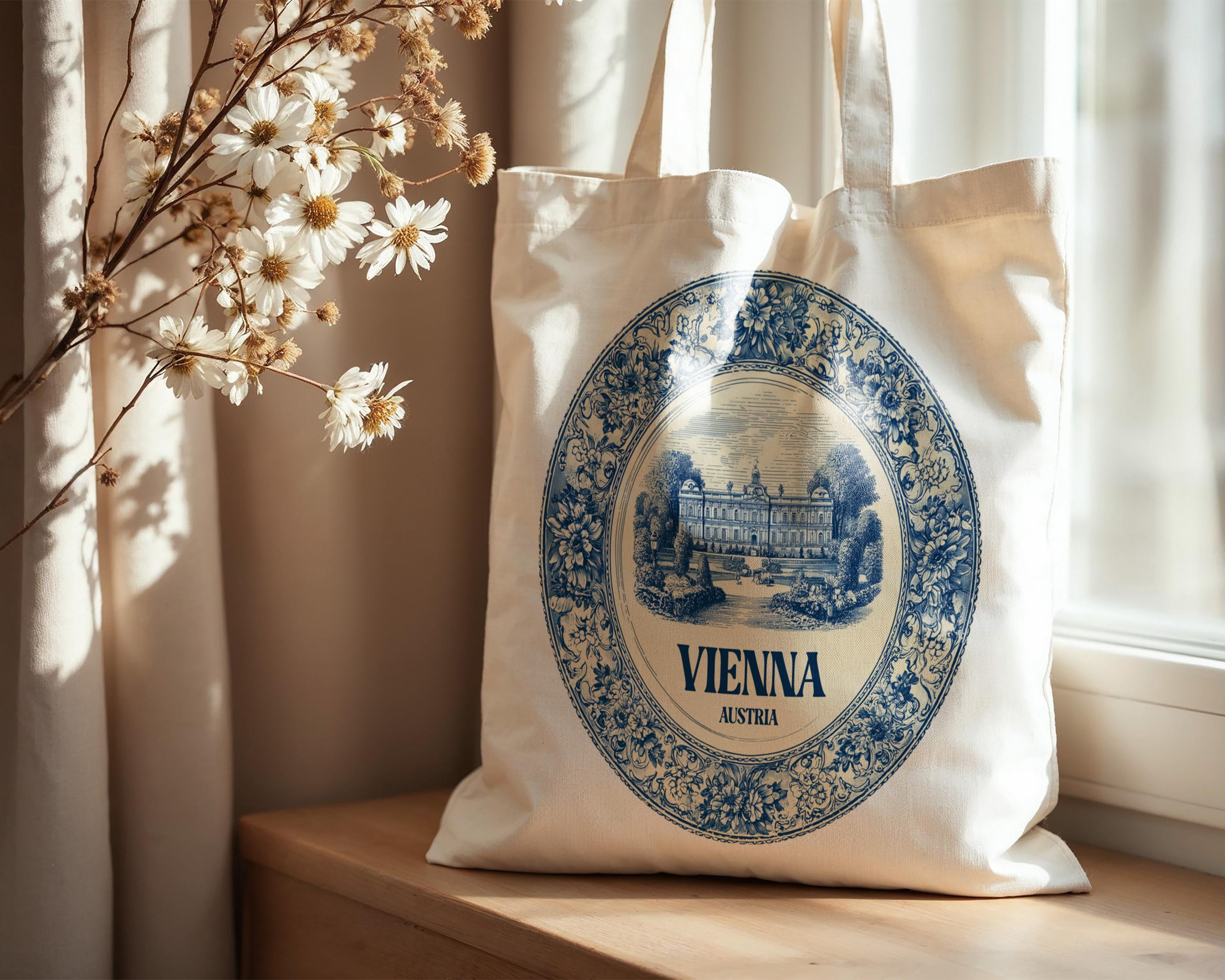 Vienna Austria Tote Bag, Delft Style Personalized Destination, City Wedding Gift Souvenir Cotton