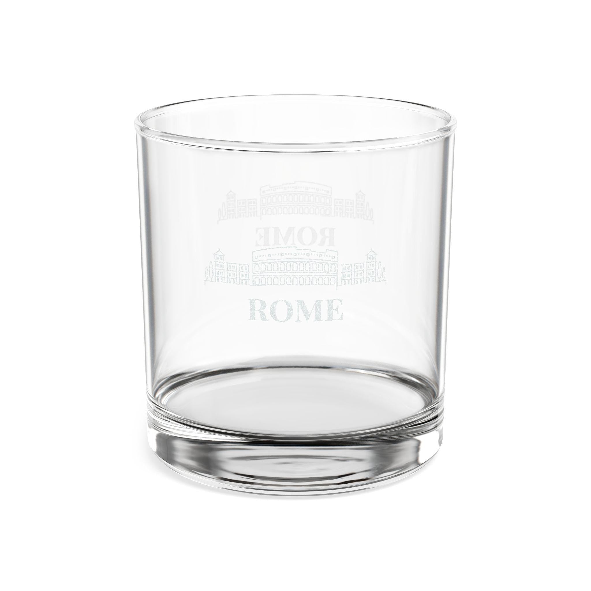 Engraved ROME Whiskey Glass, Personalized Dad Rocks Glass, Custom Etched Skyline Gift Souvenir
