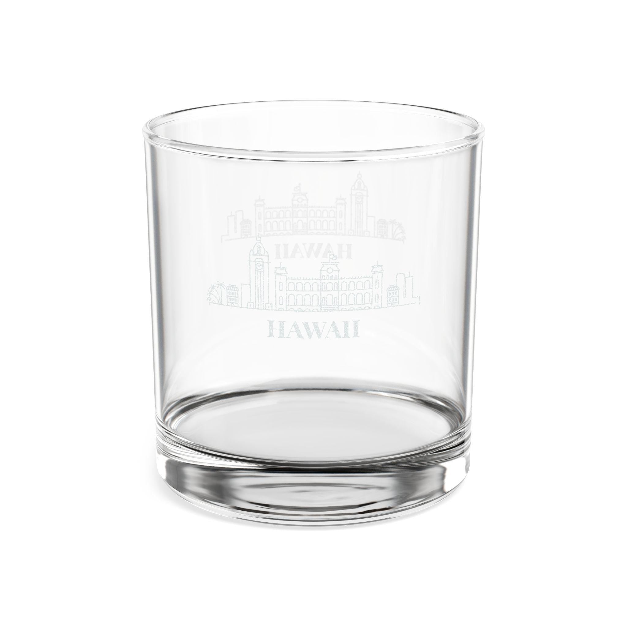 Engraved HAWAII Whiskey Glass, Personalized Dad Rocks Glass, Custom Etched Skyline Gift Souvenir