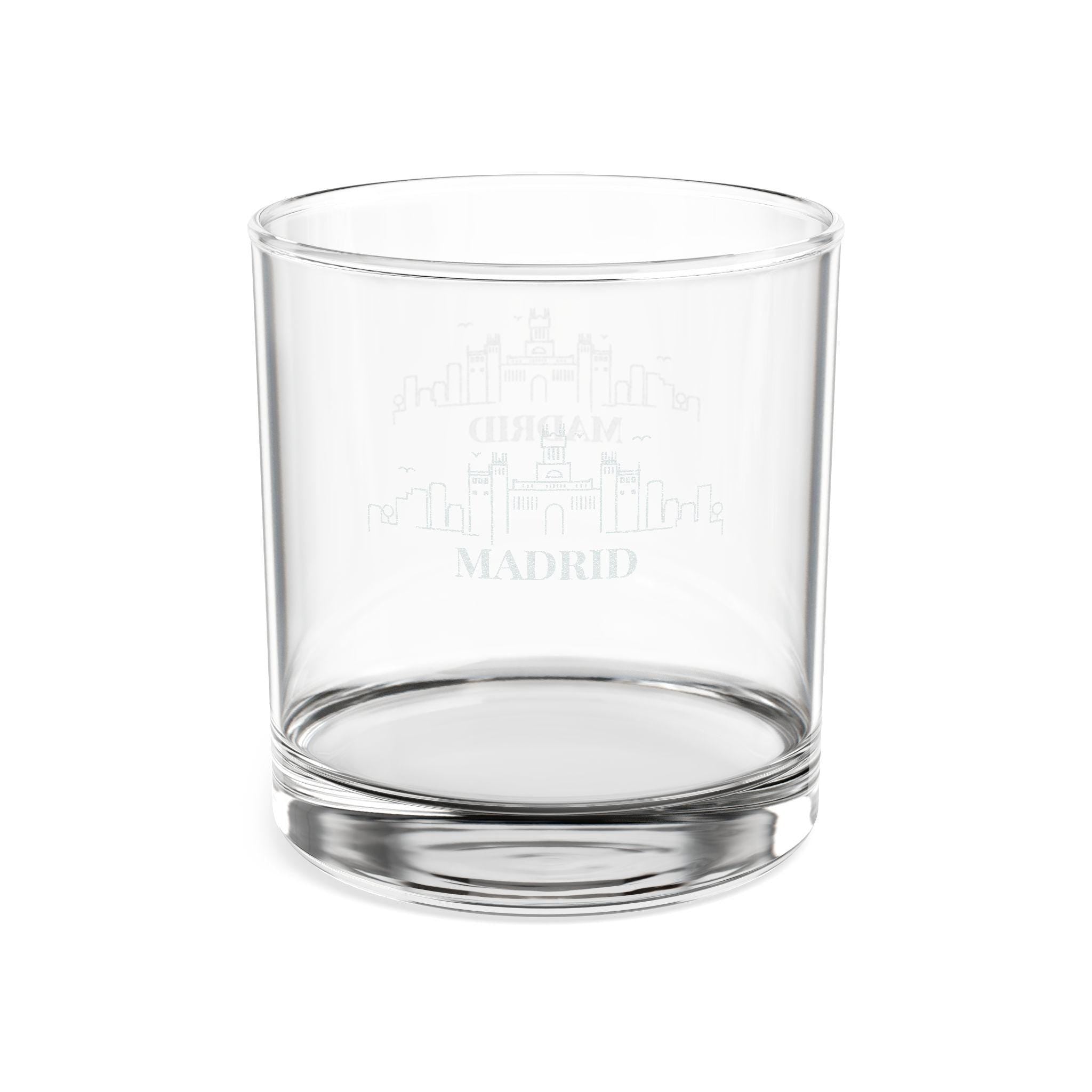 Engraved MADRID Whiskey Glass, Personalized Dad Rocks Glass, Custom Etched Skyline Gift Souvenir