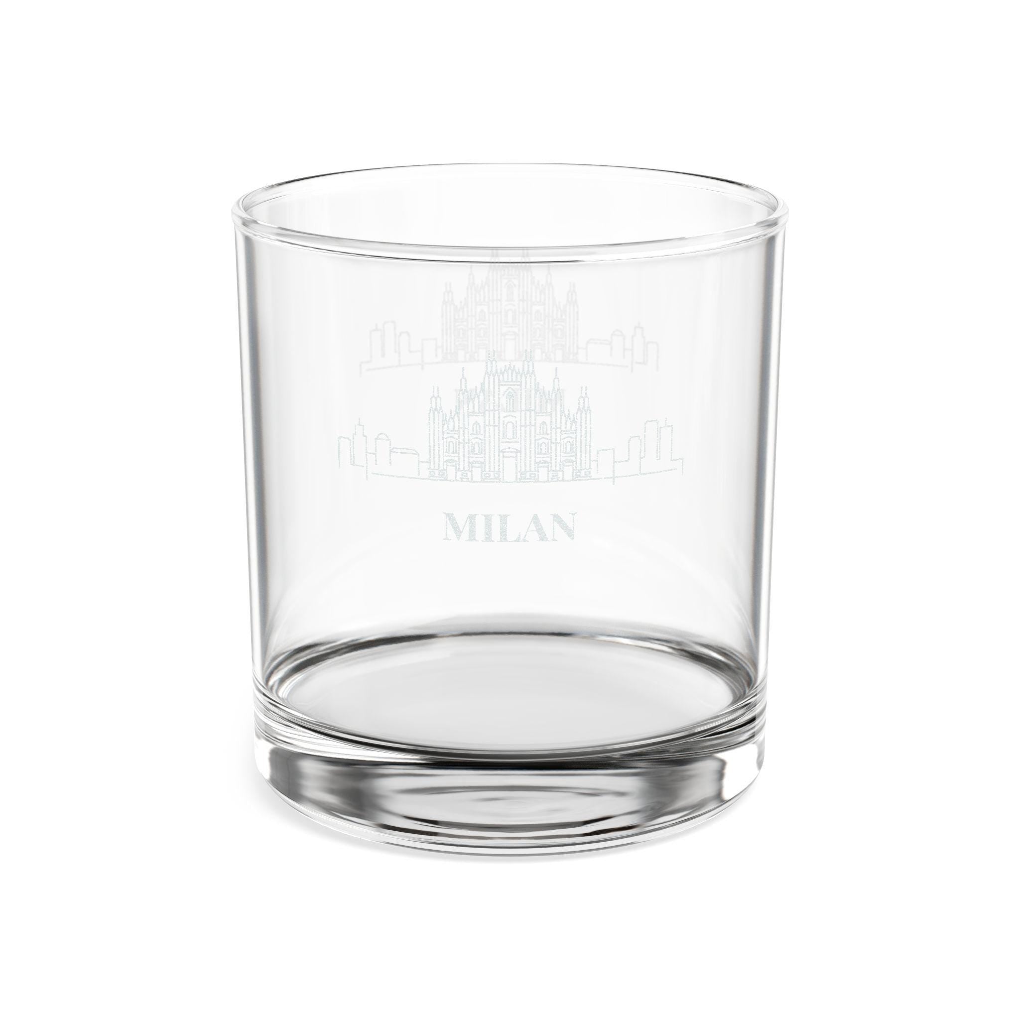 Engraved MILAN Whiskey Glass, Personalized Dad Rocks Glass, Custom Etched Skyline Gift Souvenir