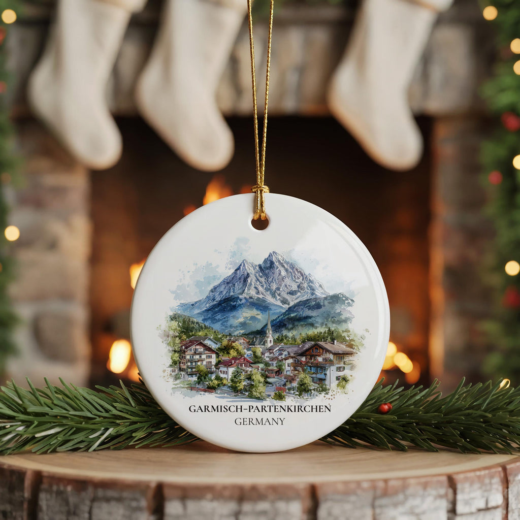 Garmisch Partenkirchen Germany Personalized Watercolor Ornament, Custom Ceramic Christmas gift, Travel Keepsake
