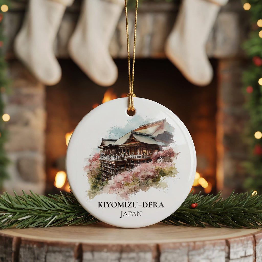 Kiyomizu-dera Japan Personalized Watercolor Ornament, Custom Ceramic Christmas gift, Travel Keepsake