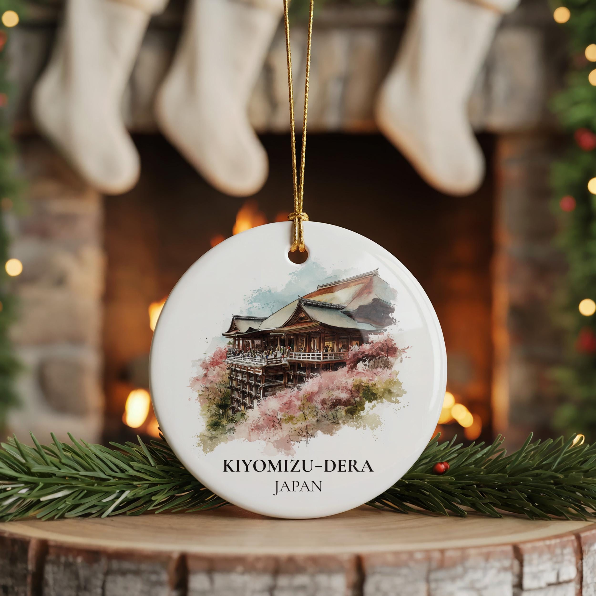 Kiyomizu-dera Japan Personalized Watercolor Ornament, Custom Ceramic Christmas gift, Travel Keepsake
