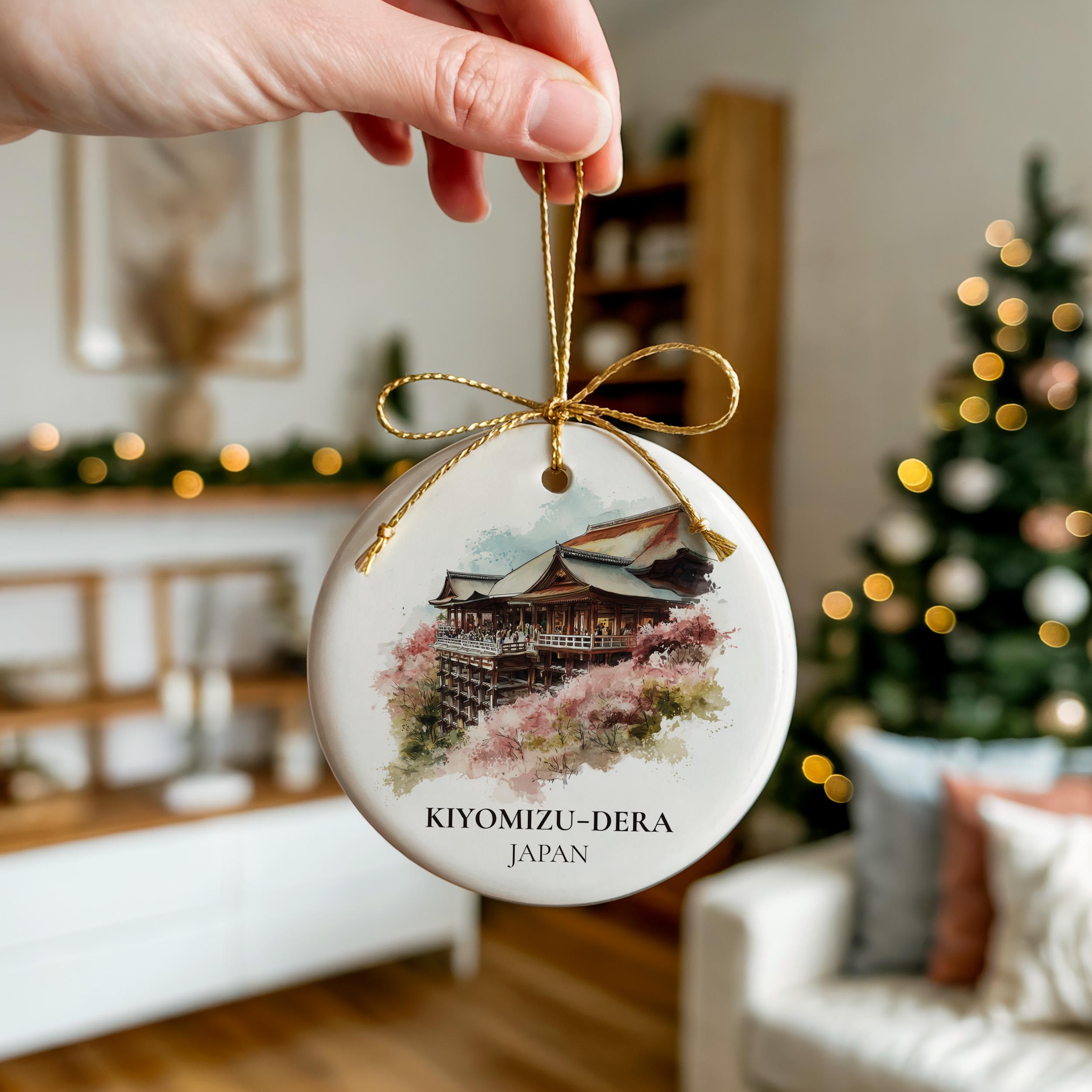 Kiyomizu-dera Japan Personalized Watercolor Ornament, Custom Ceramic Christmas gift, Travel Keepsake