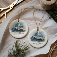 Mount Everest Ornament, Personalized Christmas Watercolor Ceramic gift, Nepal Travel Keepsake