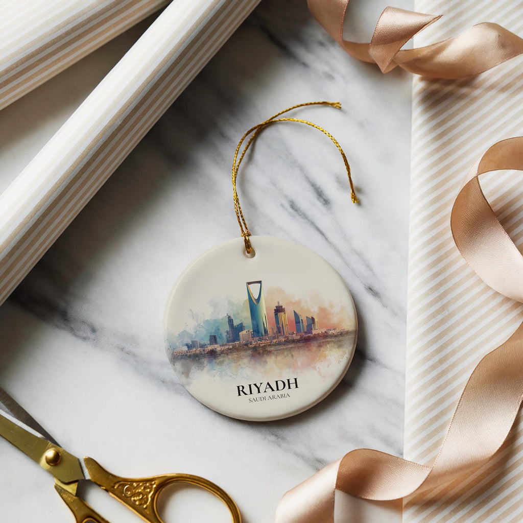 Riyadh Saudi Arabia Personalized Watercolor Ornament, Custom Ceramic Christmas gift, Travel Keepsake