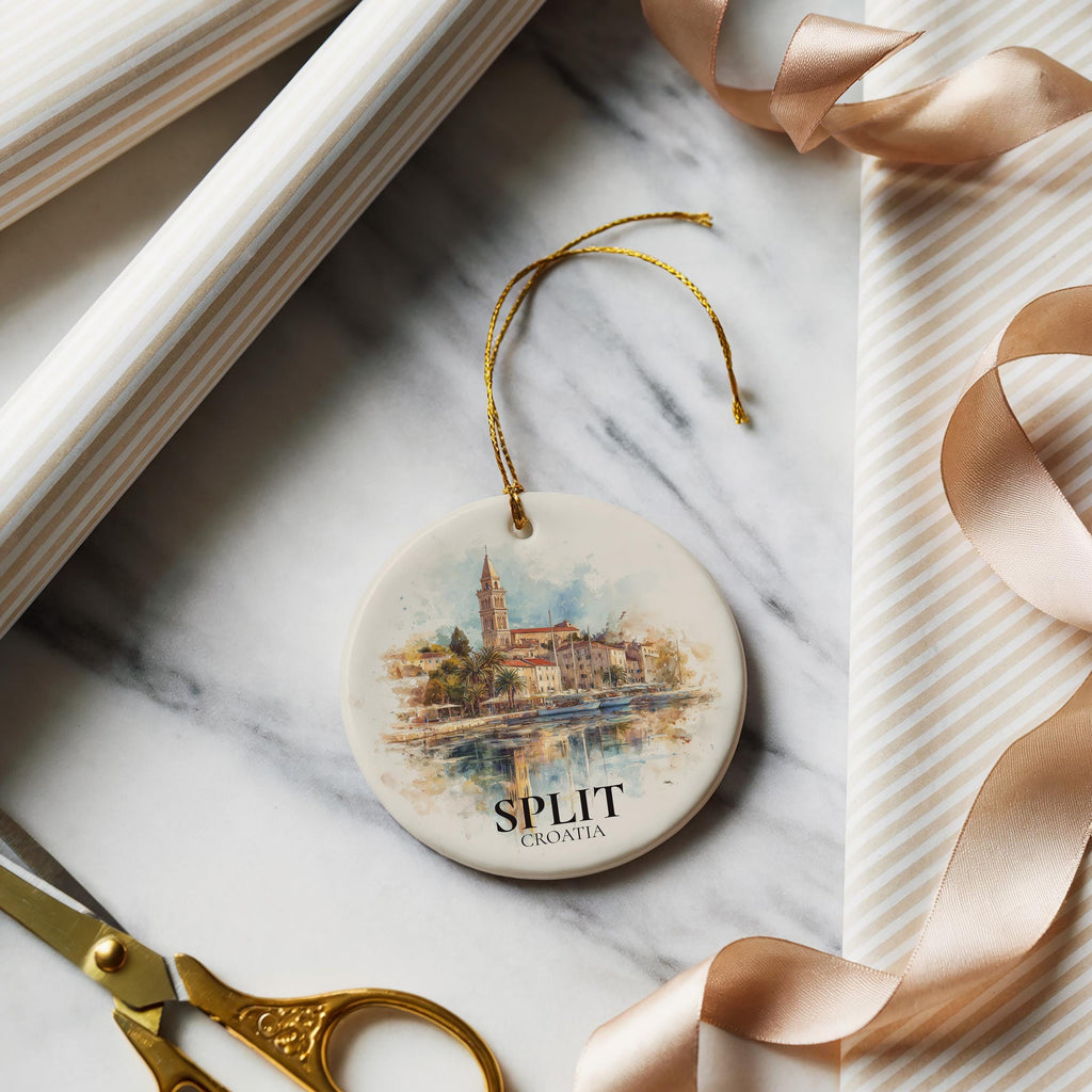 Split Croatia Personalized Watercolor Ornament, Custom Ceramic Christmas gift, Travel Keepsake