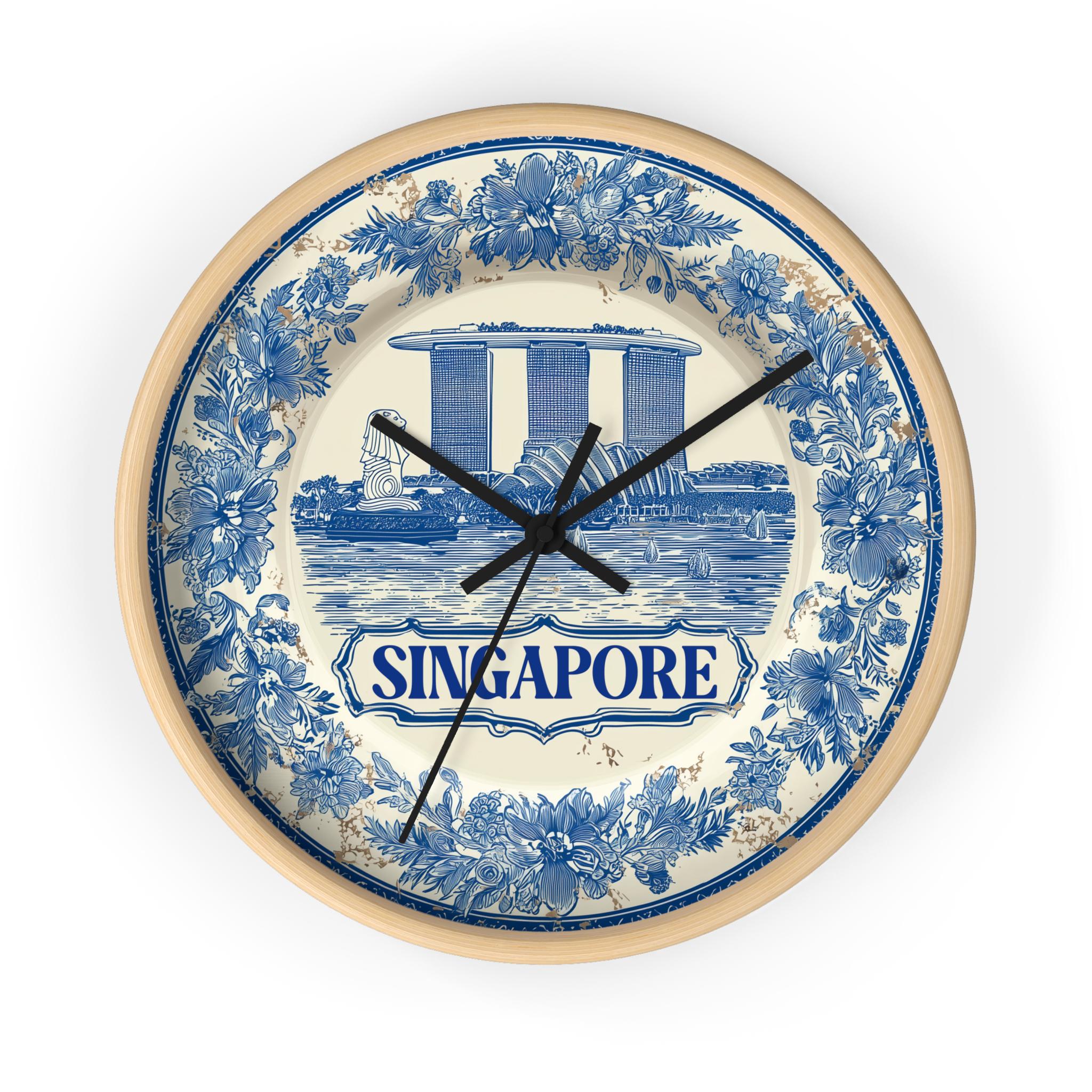 Singapore Wall Clock, Delf style Home Decor, Vintage City Travel Keepsake Art