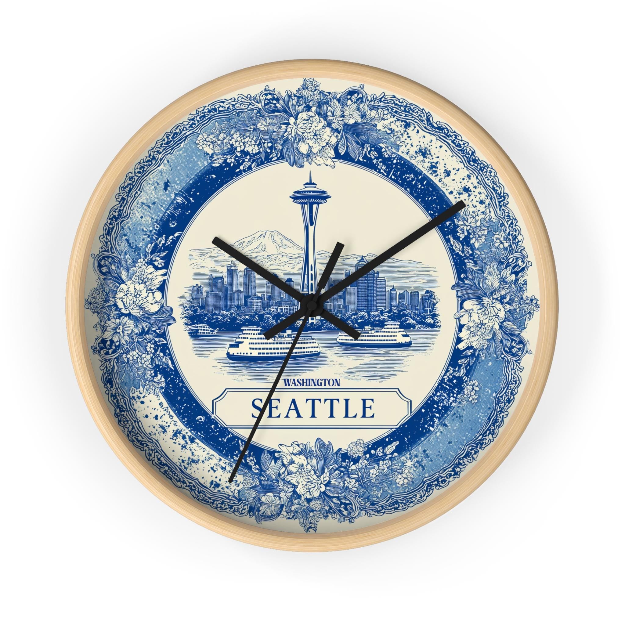Seattle Washington Wall Clock, Delf style Home Decor, Vintage City Travel Keepsake Art