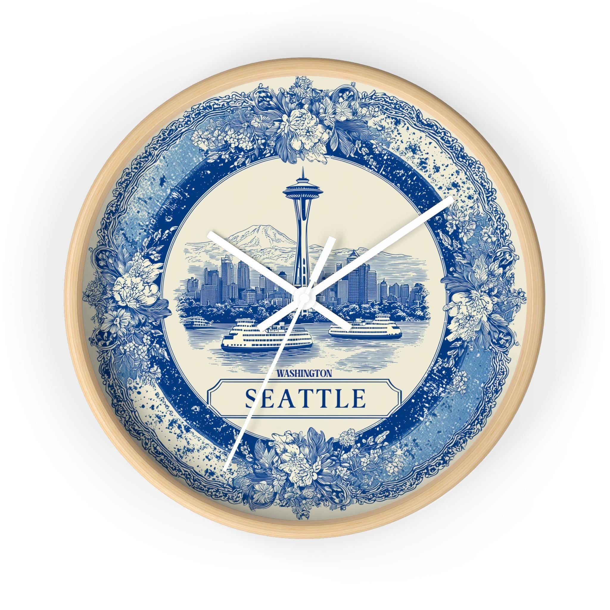 Seattle Washington Wall Clock, Delf style Home Decor, Vintage City Travel Keepsake Art
