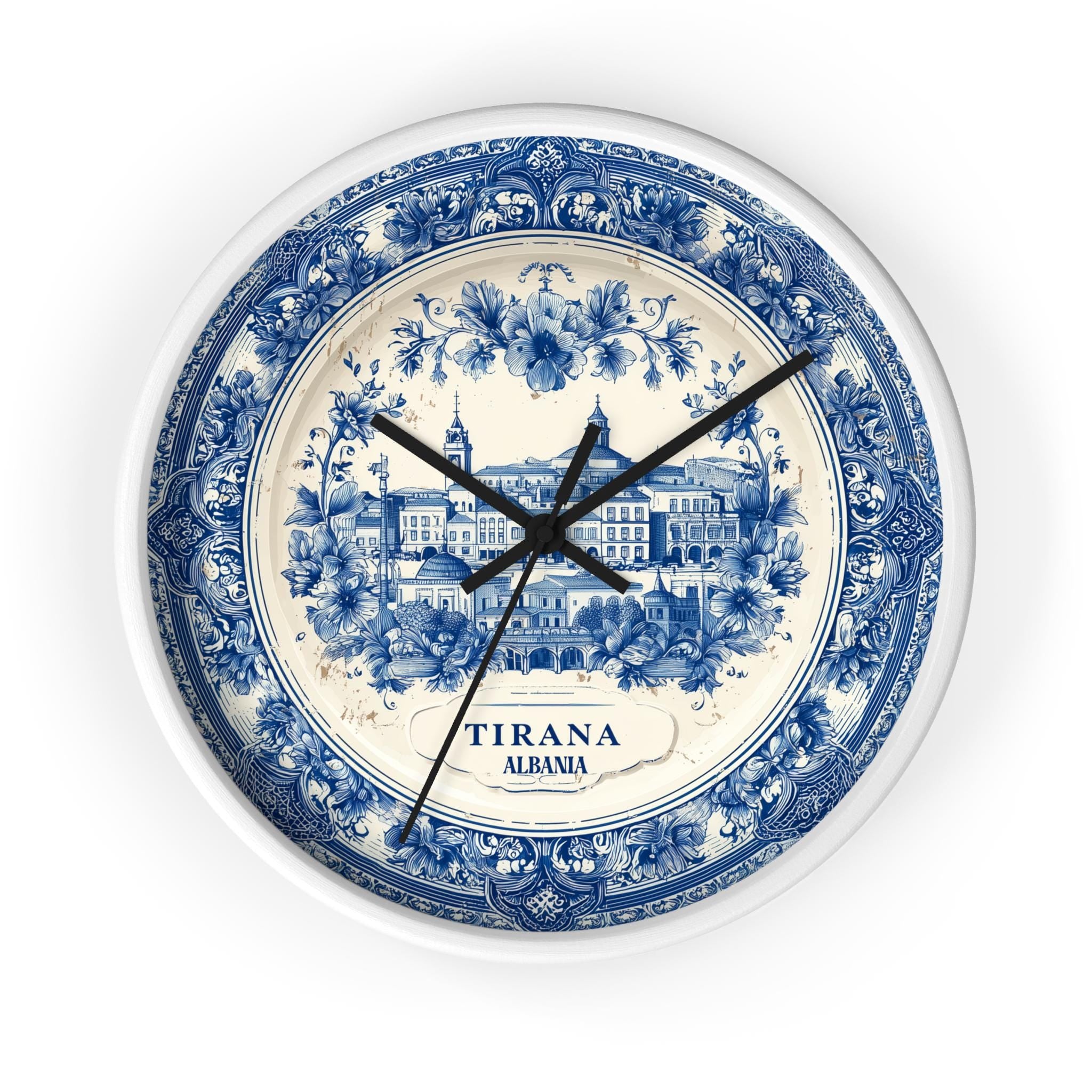Tirana Albania Wall Clock, Delf style Home Decor, Vintage City Travel Keepsake Art