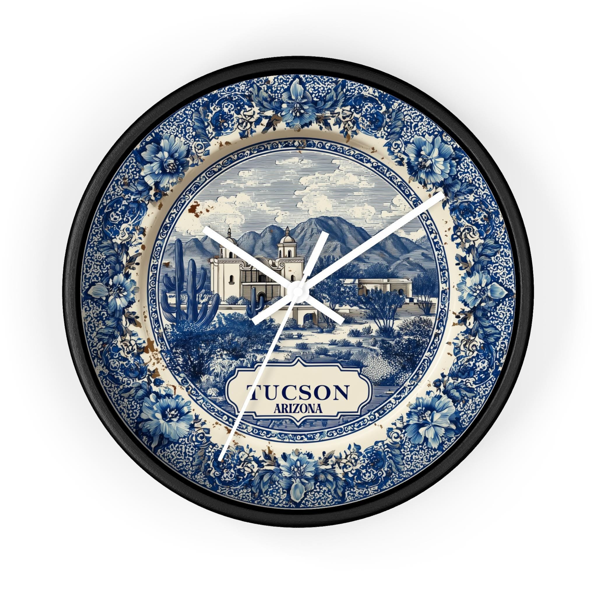 Tucson Arizona Wall Clock, Delf style Home Decor, Vintage City Travel Keepsake Art