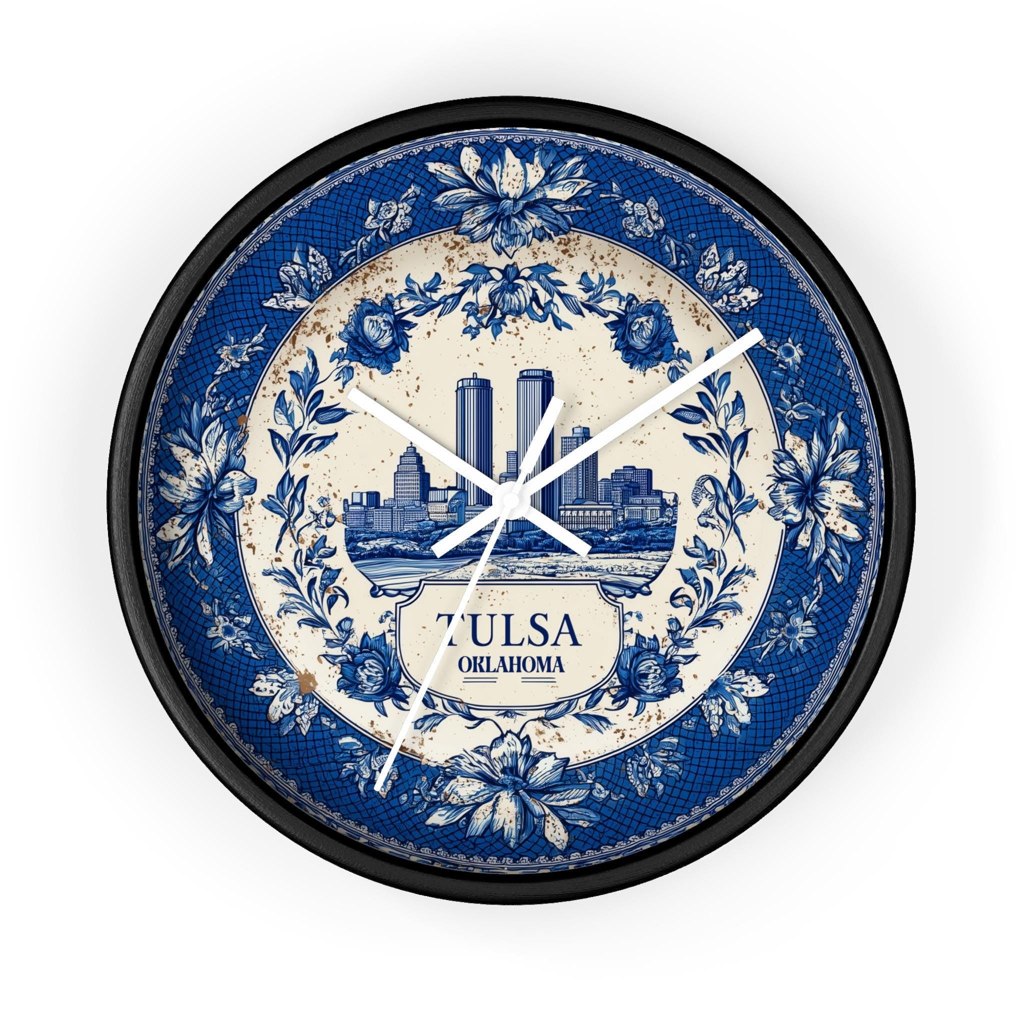 Tulsa Oklahoma Wall Clock, Delf style Home Decor, Vintage City Travel Keepsake Art