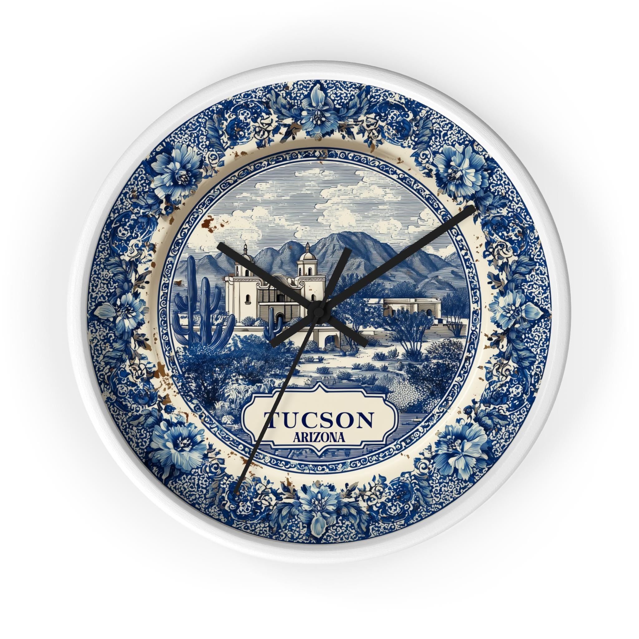 Tucson Arizona Wall Clock, Delf style Home Decor, Vintage City Travel Keepsake Art