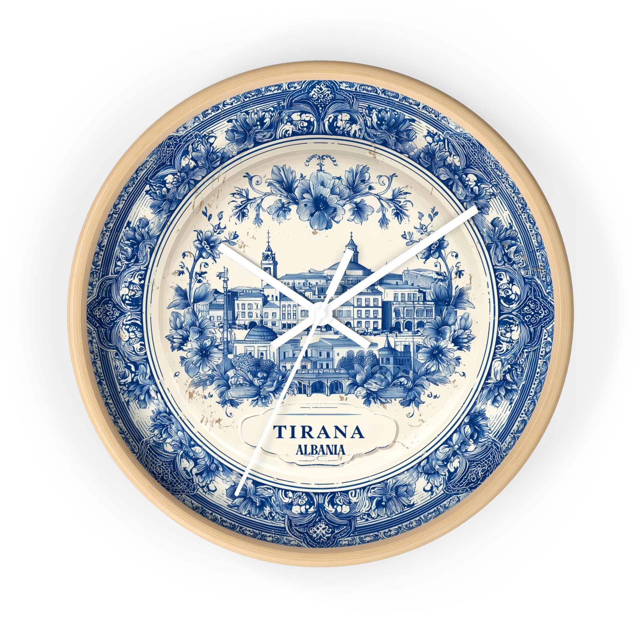Tirana Albania Wall Clock, Delf style Home Decor, Vintage City Travel Keepsake Art