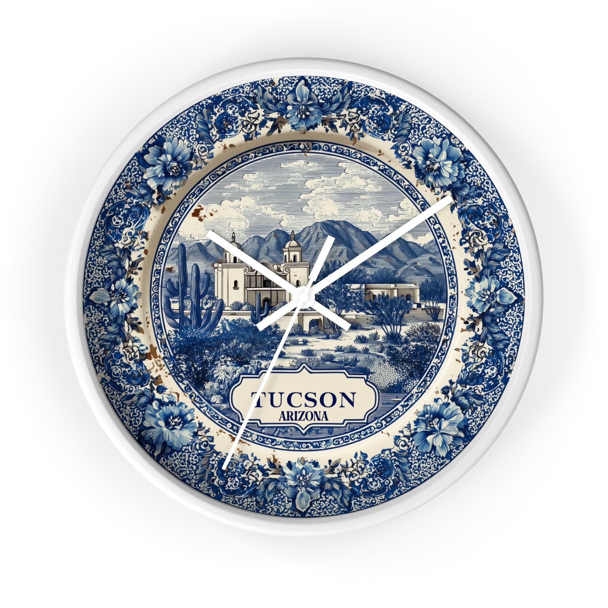 Tucson Arizona Wall Clock, Delf style Home Decor, Vintage City Travel Keepsake Art