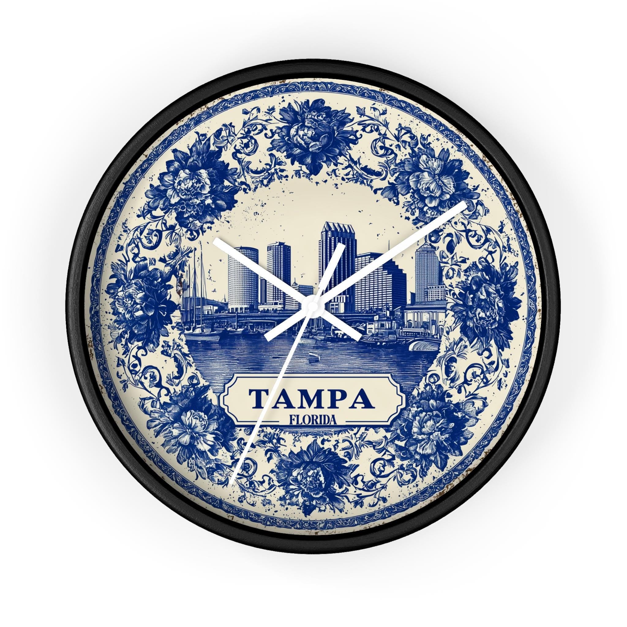 Tampa Florida Wall Clock, Delf style Home Decor, Vintage City Travel Keepsake Art