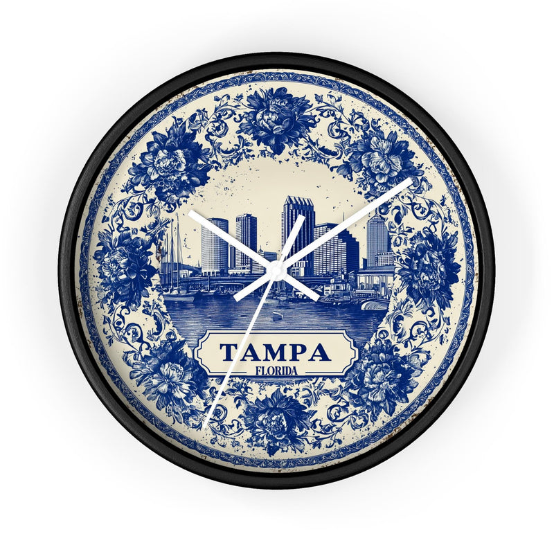 Tampa Florida Wall Clock, Delft style Home Decor, Vintage City Travel Keepsake Art