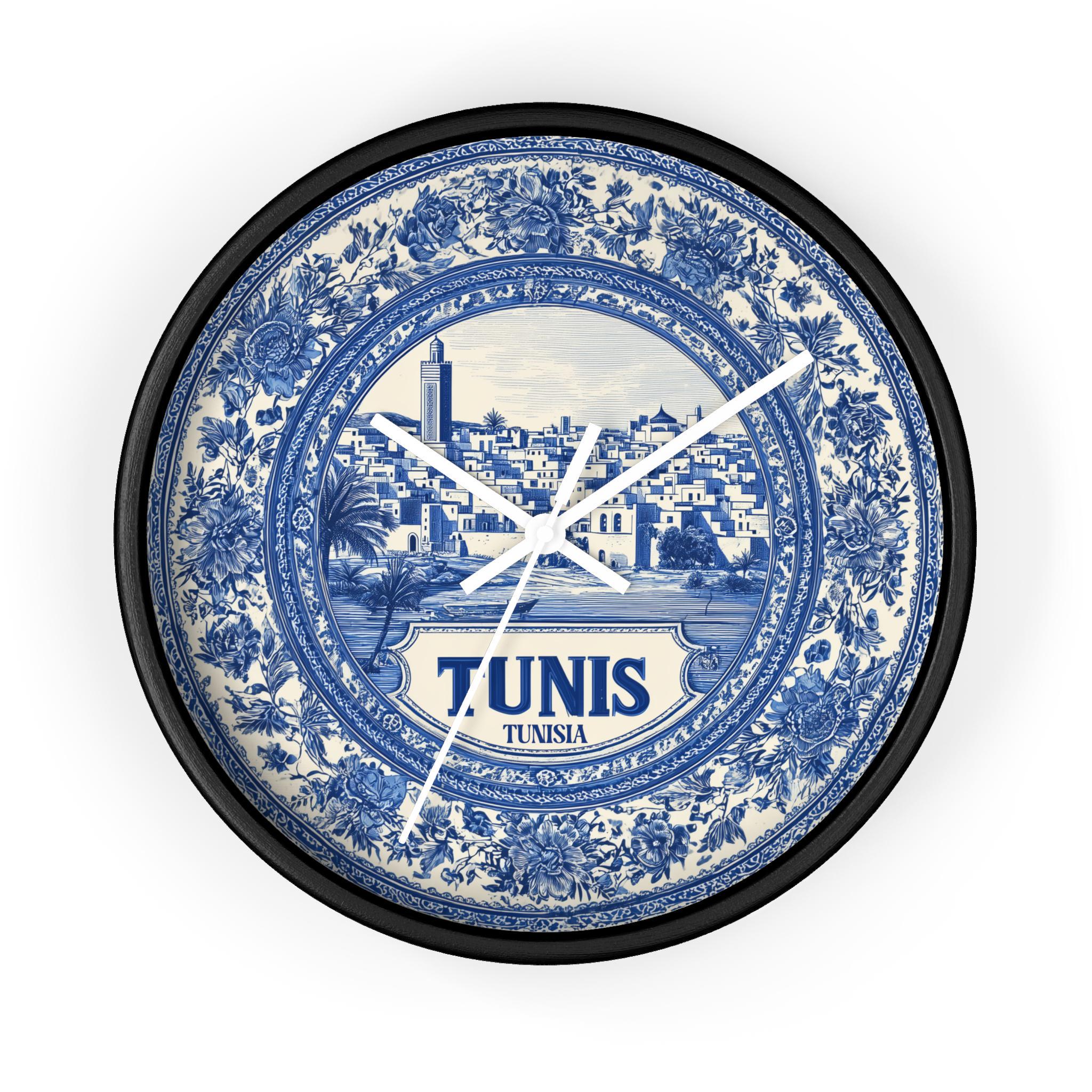 Tunis Tunisia Wall Clock, Delf style Home Decor, Vintage City Travel Keepsake Art