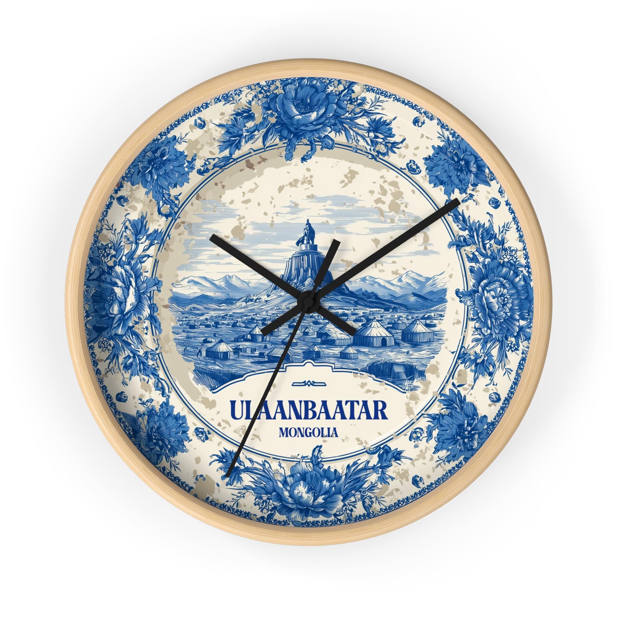 Ulaanbaatar Mongolia Wall Clock, Delf style Home Decor, Vintage City Travel Keepsake Art