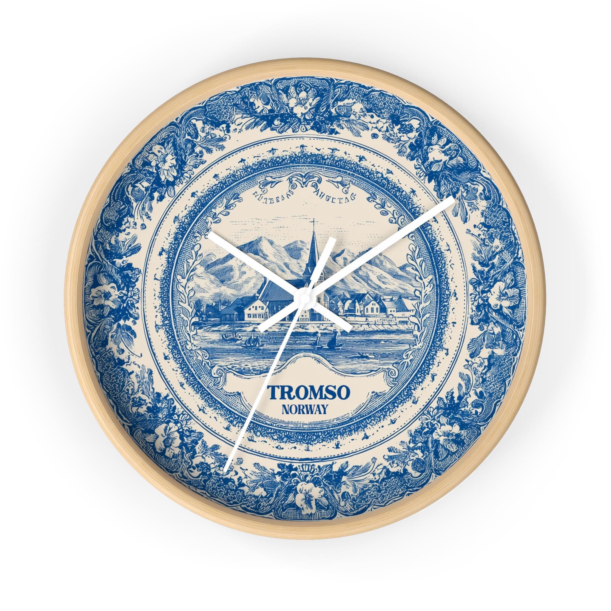 Tromso Norway Wall Clock, Delf style Home Decor, Vintage City Travel Keepsake Art