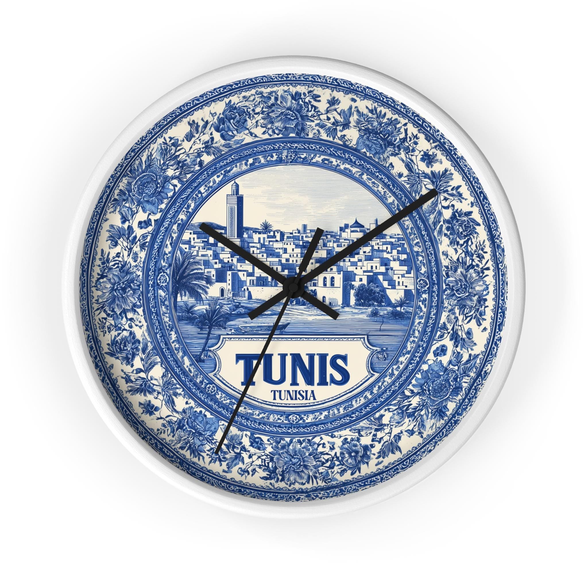 Tunis Tunisia Wall Clock, Delf style Home Decor, Vintage City Travel Keepsake Art