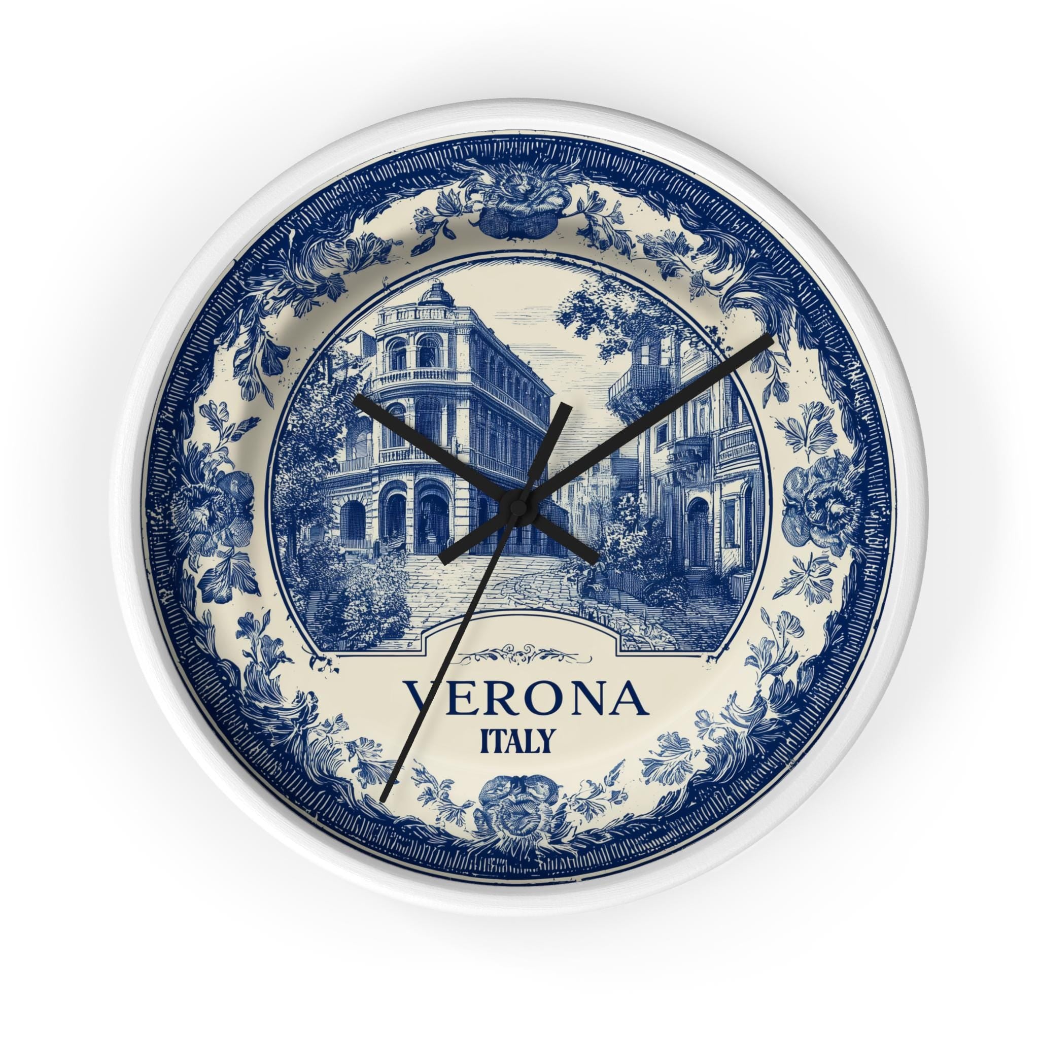 Verona Italy Wall Clock, Delf style Home Decor, Vintage City Travel Keepsake Art