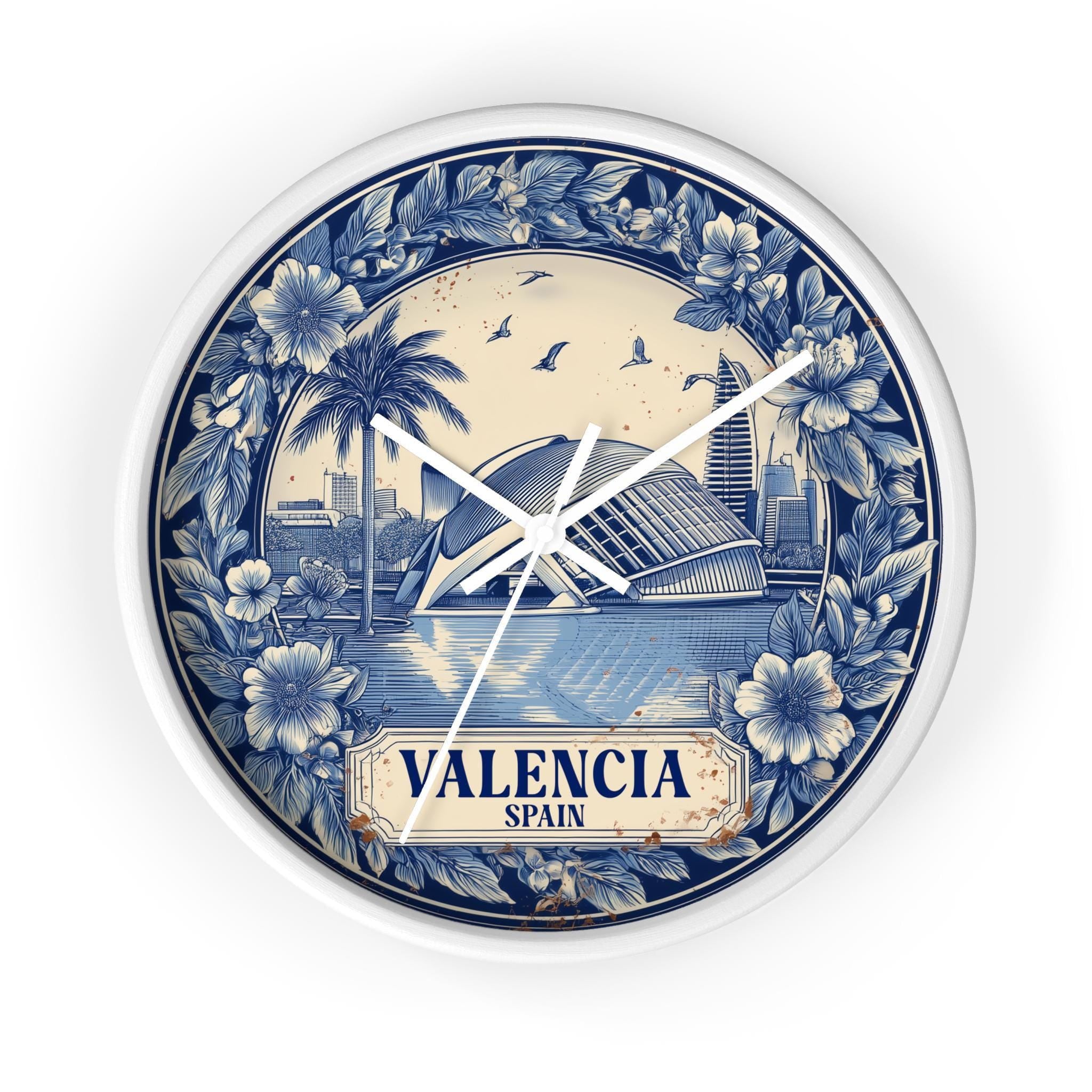 Valencia Spain Wall Clock, Delf style Home Decor, Vintage City Travel Keepsake Art