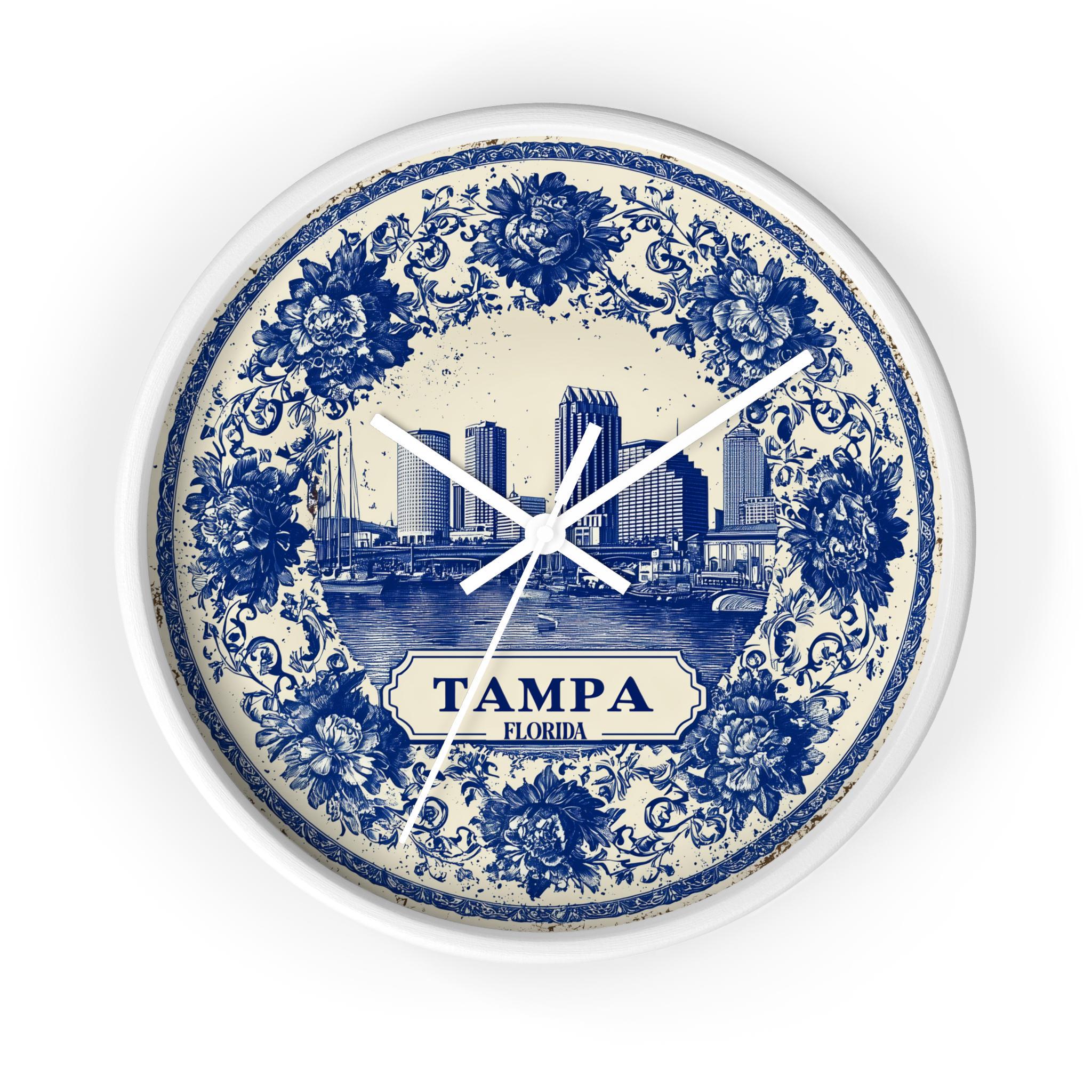 Tampa Florida Wall Clock, Delf style Home Decor, Vintage City Travel Keepsake Art