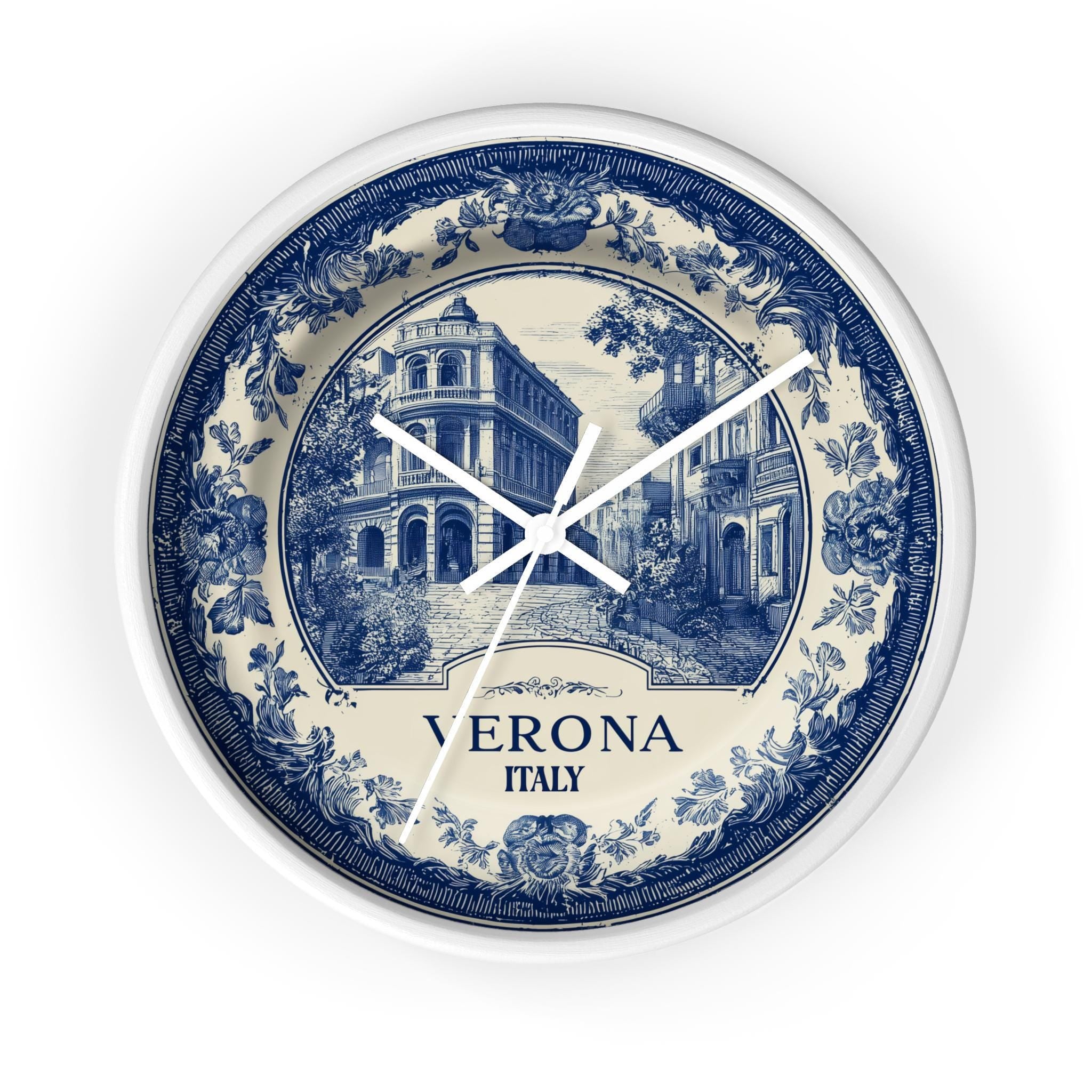 Verona Italy Wall Clock, Delf style Home Decor, Vintage City Travel Keepsake Art