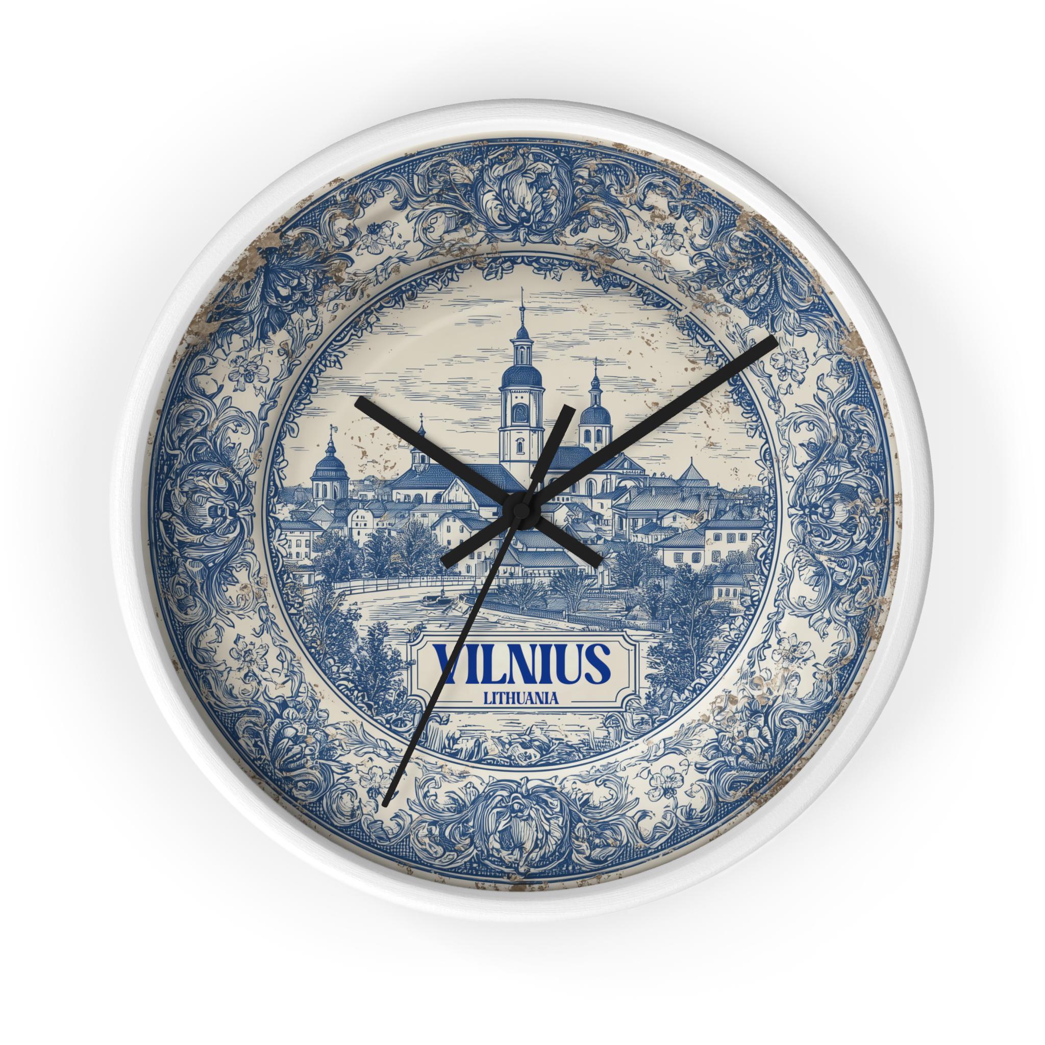 Vilnius Lithuania Wall Clock, Delf style Home Decor, Vintage City Travel Keepsake Art