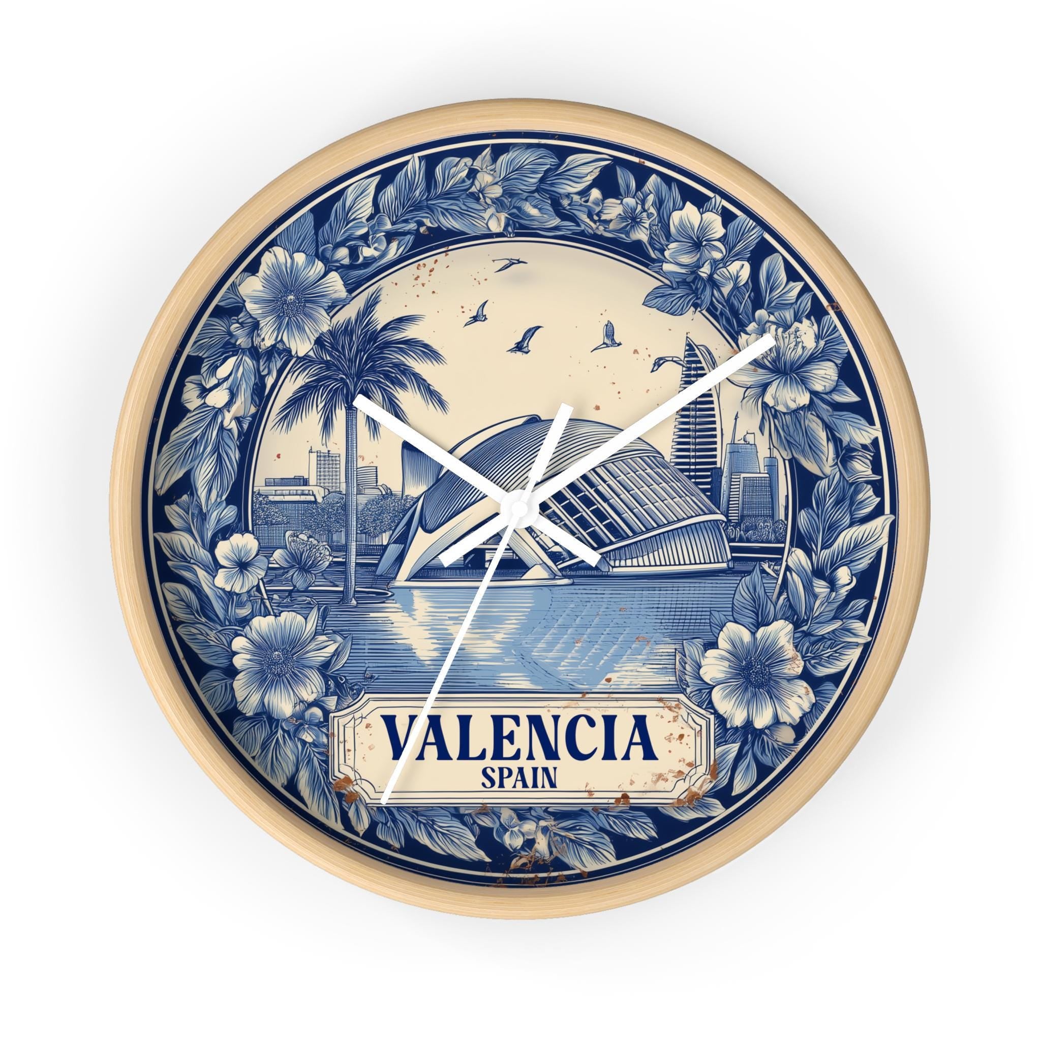 Valencia Spain Wall Clock, Delf style Home Decor, Vintage City Travel Keepsake Art