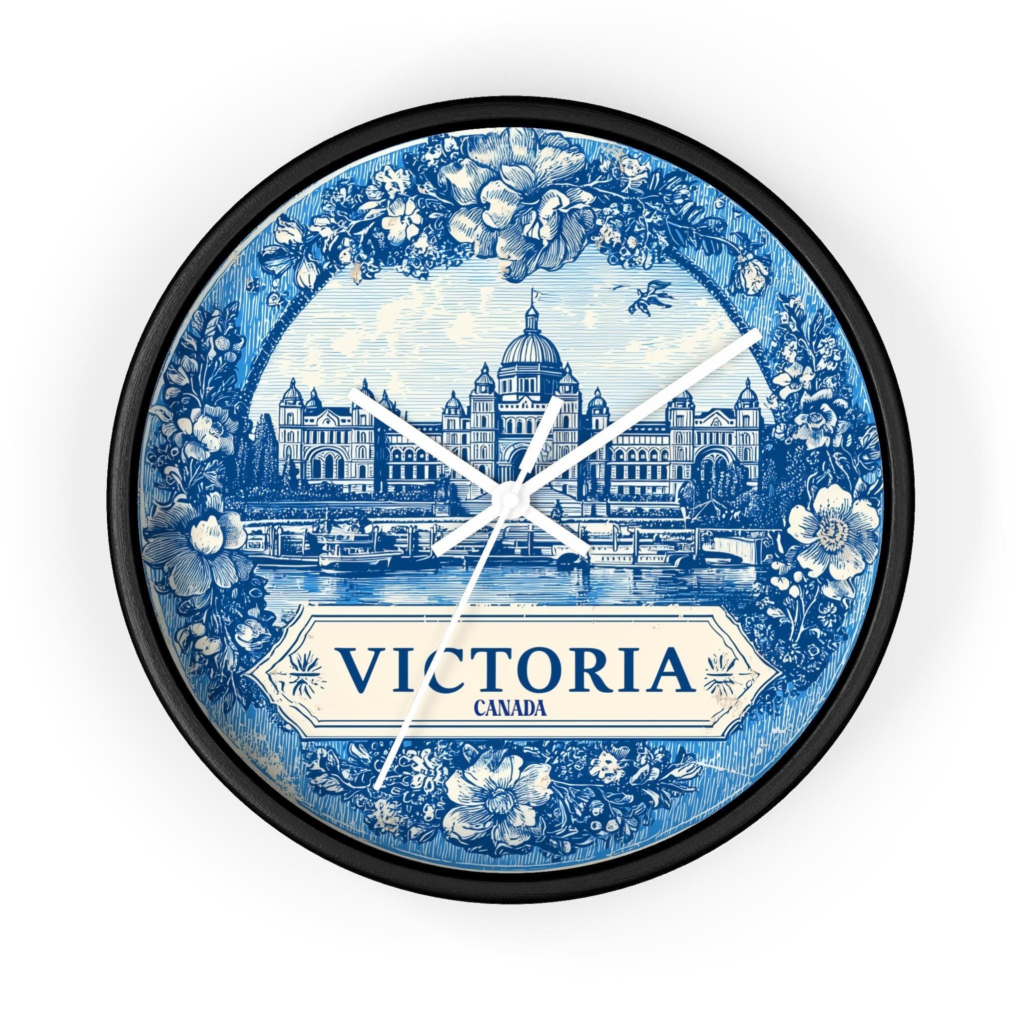 Victoria Canada Wall Clock, Delf style Home Decor, Vintage City Travel Keepsake Art