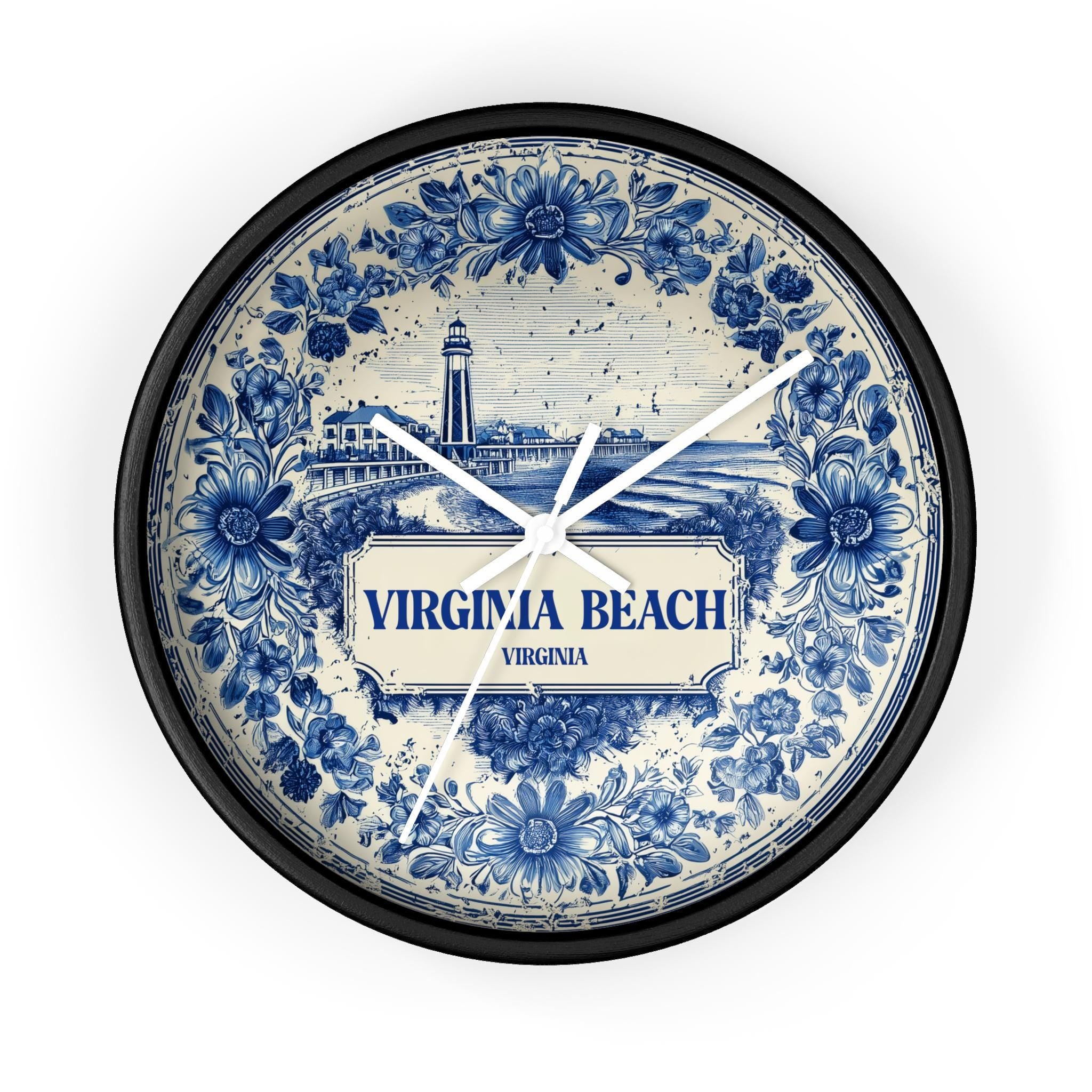 Virginia Beach Virginia Wall Clock, Delf style Home Decor, Vintage City Travel Keepsake Art