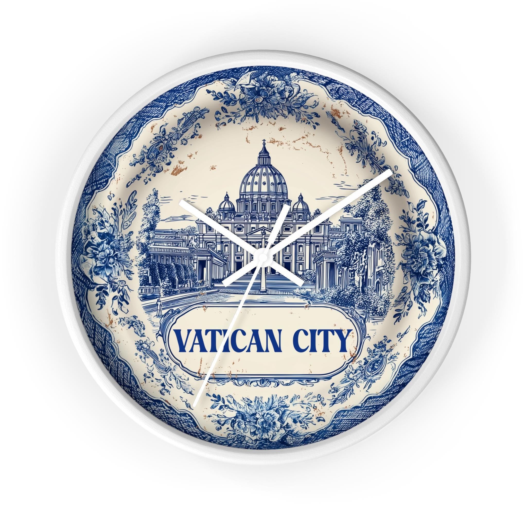 Vatican City Wall Clock, Delf style Home Decor, Vintage City Travel Keepsake Art