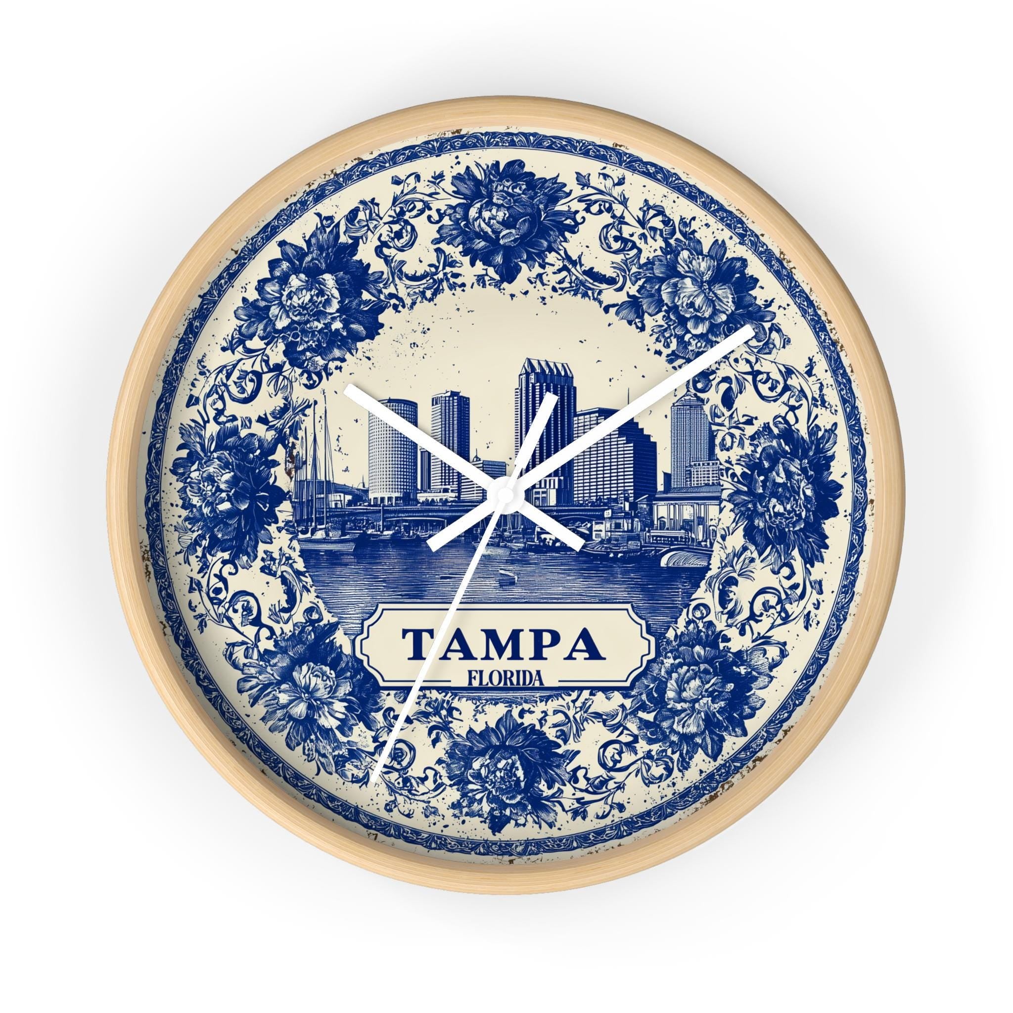 Tampa Florida Wall Clock, Delf style Home Decor, Vintage City Travel Keepsake Art