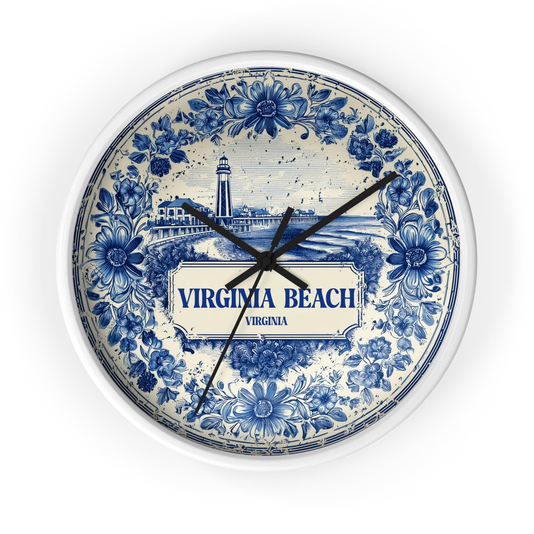 Virginia Beach Virginia Wall Clock, Delf style Home Decor, Vintage City Travel Keepsake Art