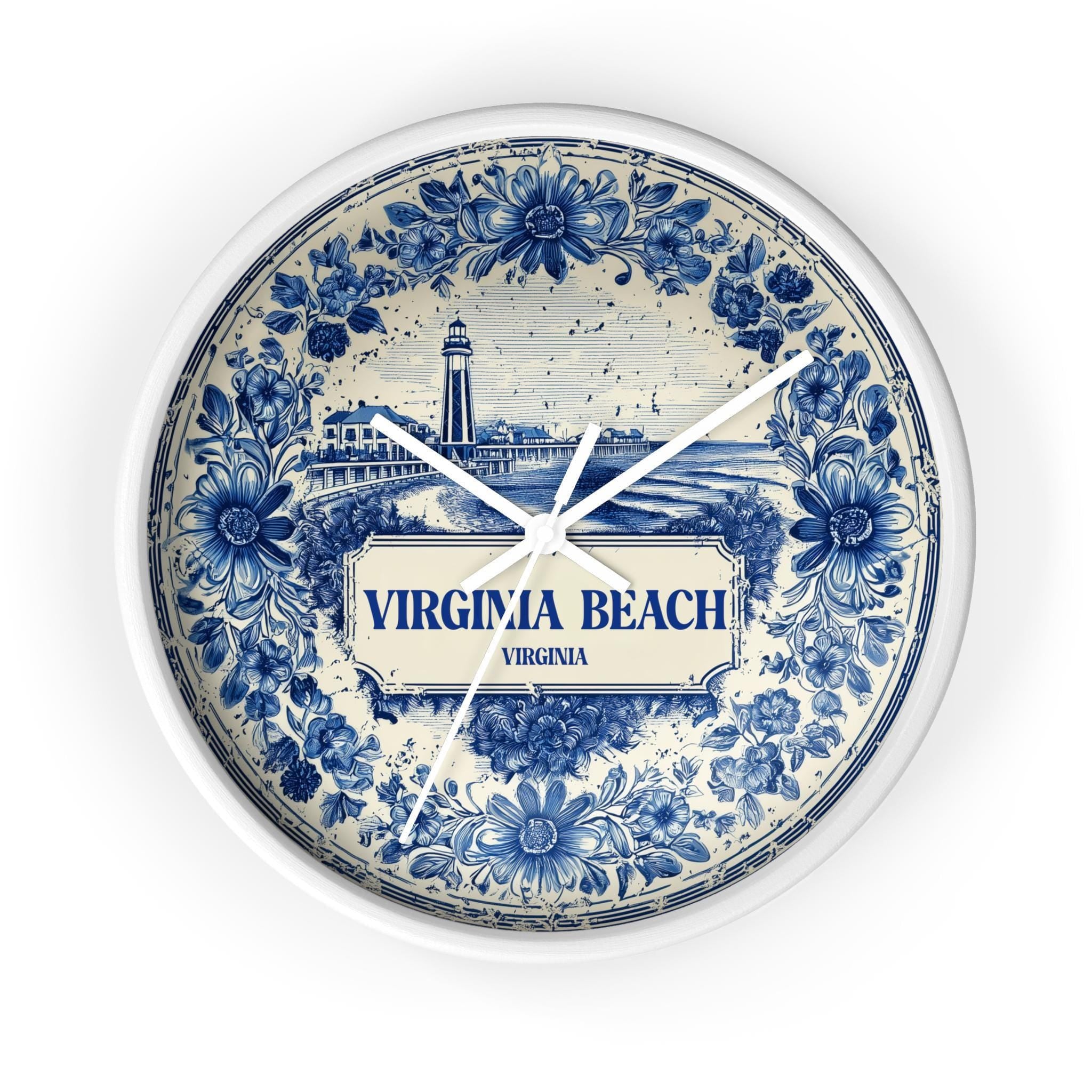 Virginia Beach Virginia Wall Clock, Delf style Home Decor, Vintage City Travel Keepsake Art
