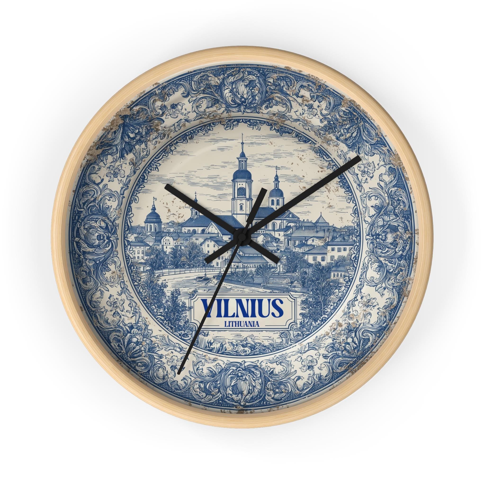 Vilnius Lithuania Wall Clock, Delf style Home Decor, Vintage City Travel Keepsake Art