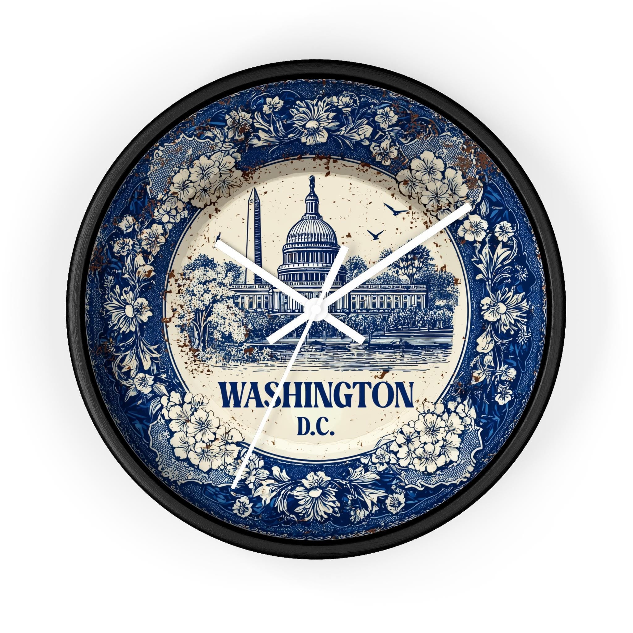 Washington DC Wall Clock, Delf style Home Decor, Vintage City Travel Keepsake Art